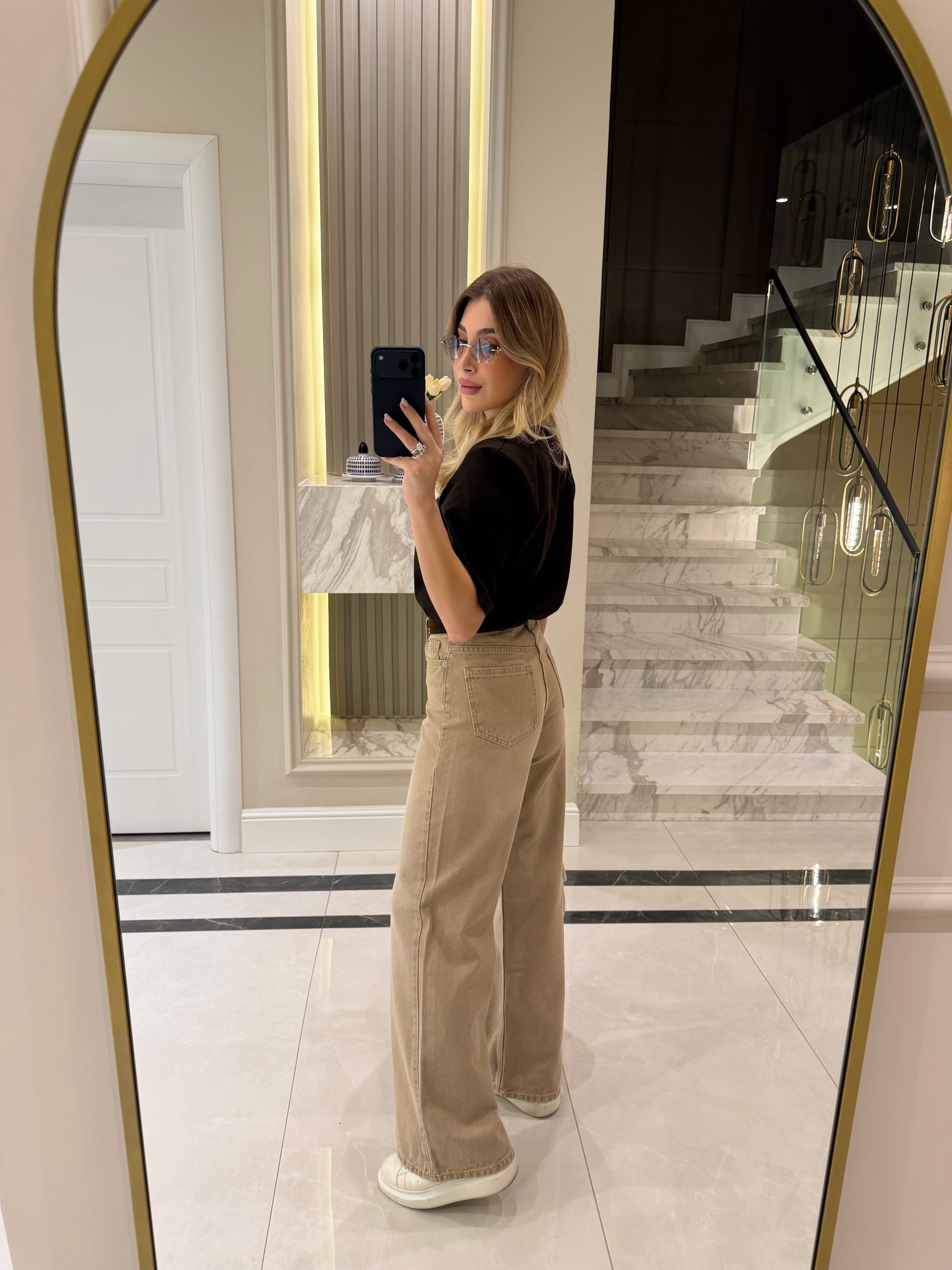 Bej Kemerli Denim Palazzo Jean - 1021