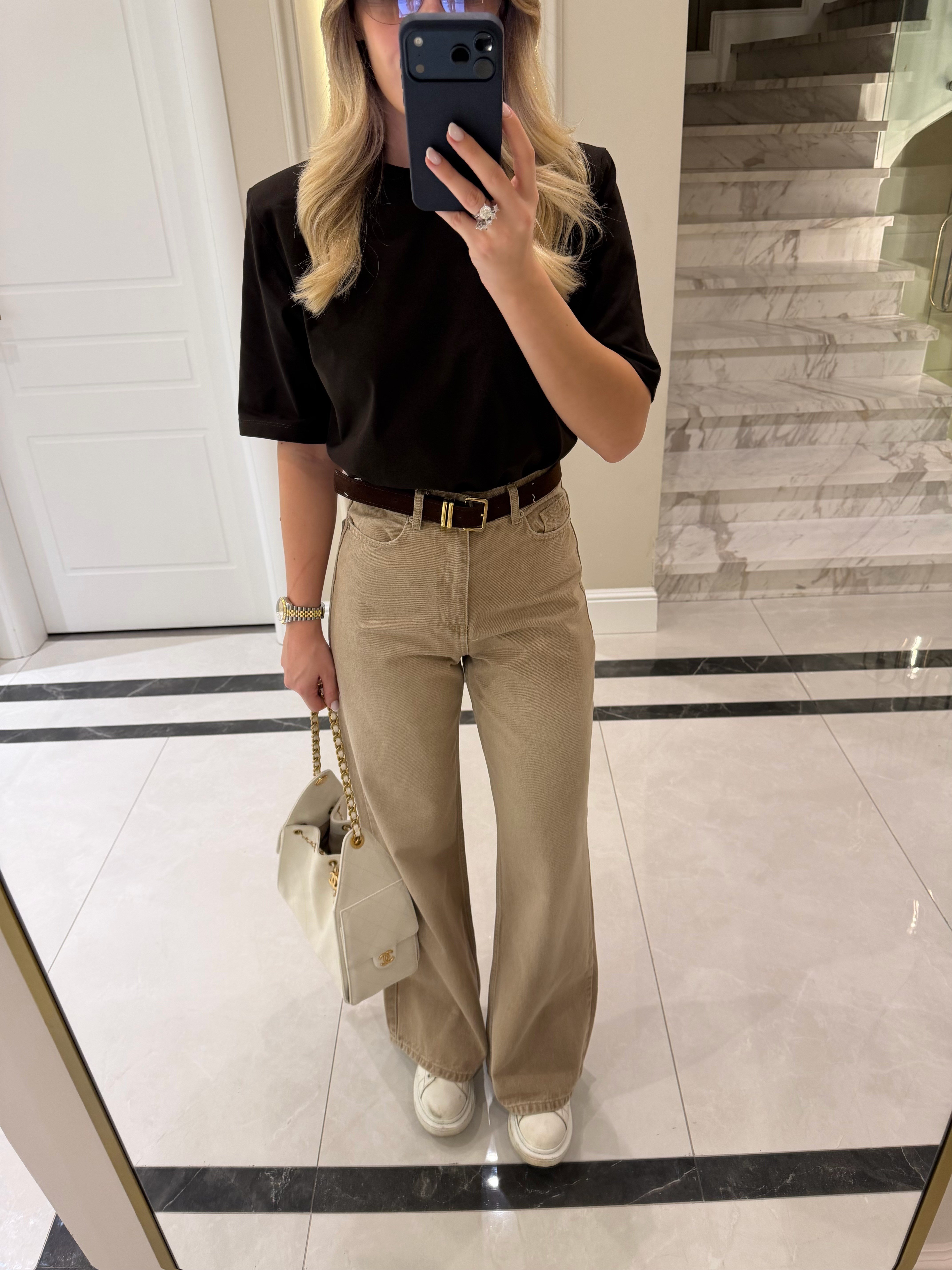 Bej Kemerli Denim Palazzo Jean - 1021