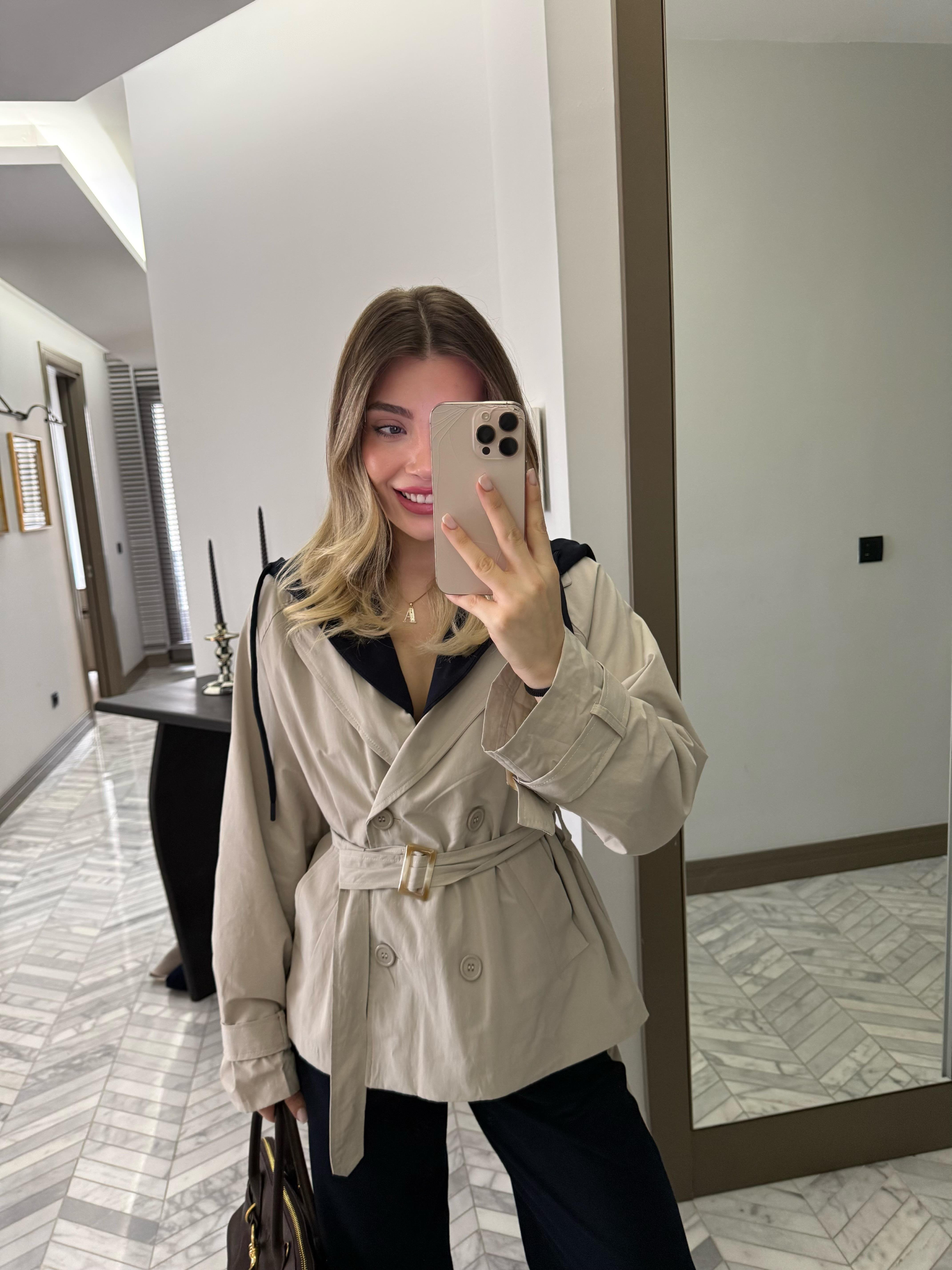 Bej-Lacivert Trençli Takım-36984
