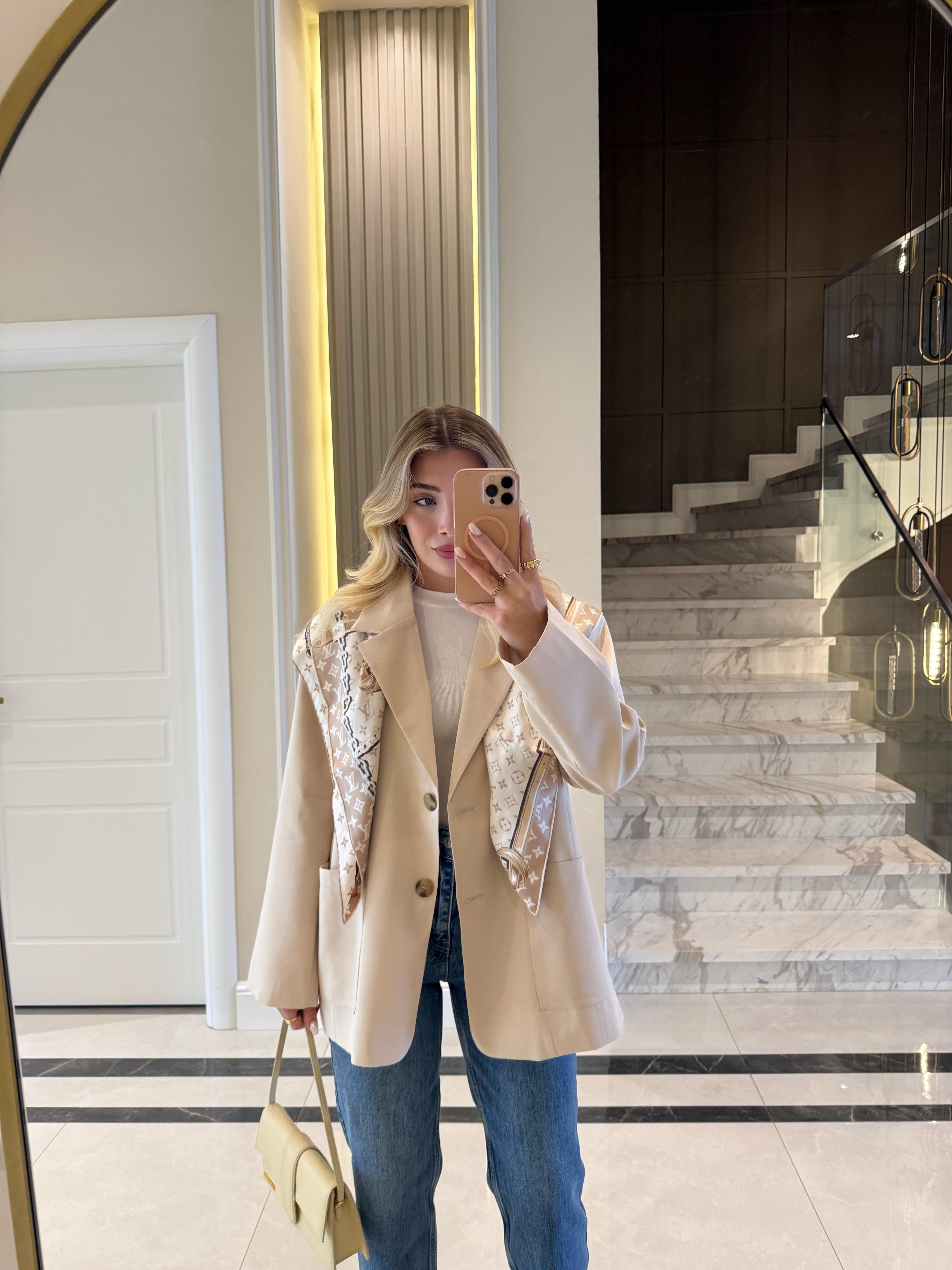 Bej Oversıze Premium Torba Cep Ceket