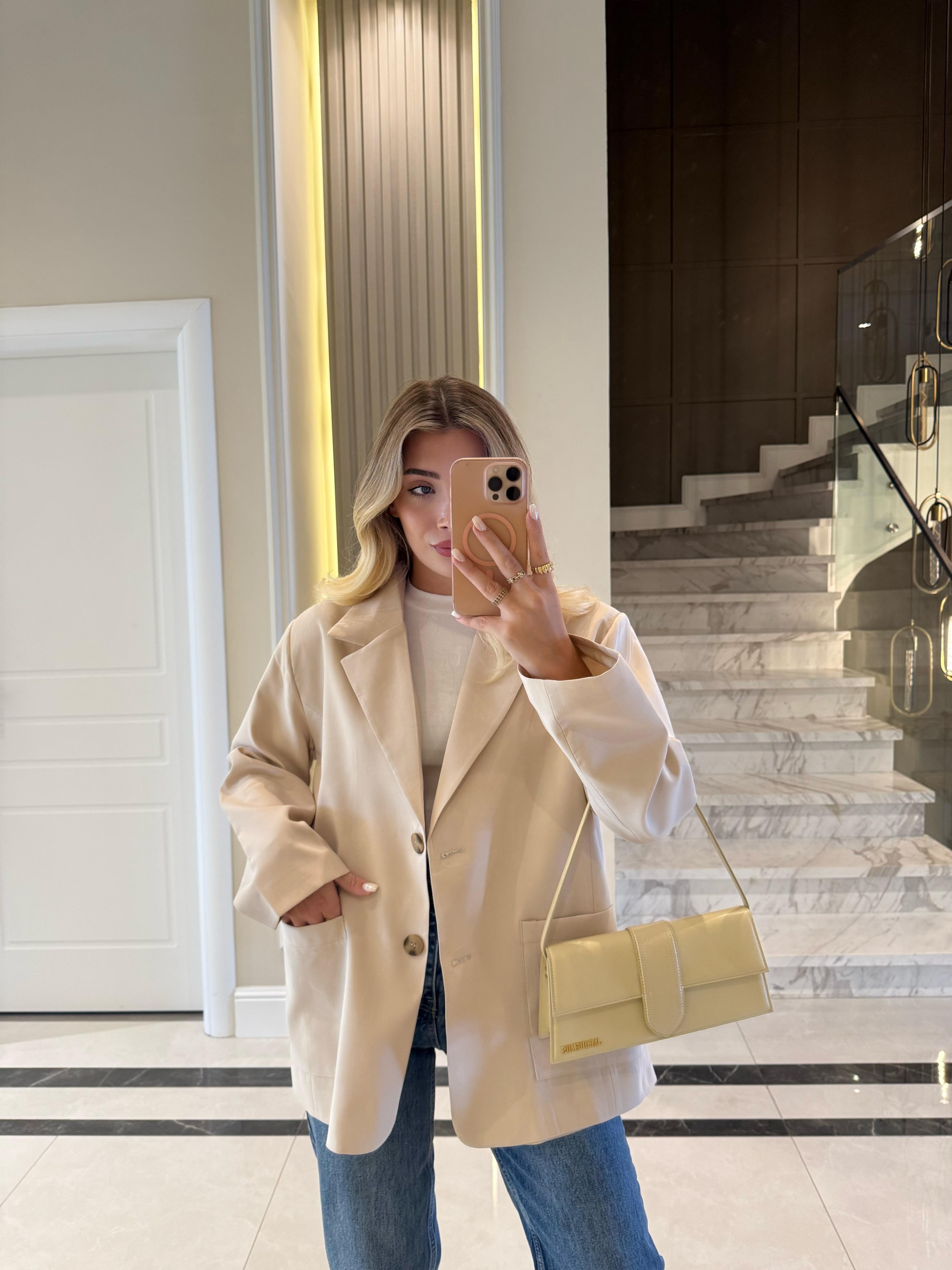 Bej Oversıze Premium Torba Cep Ceket