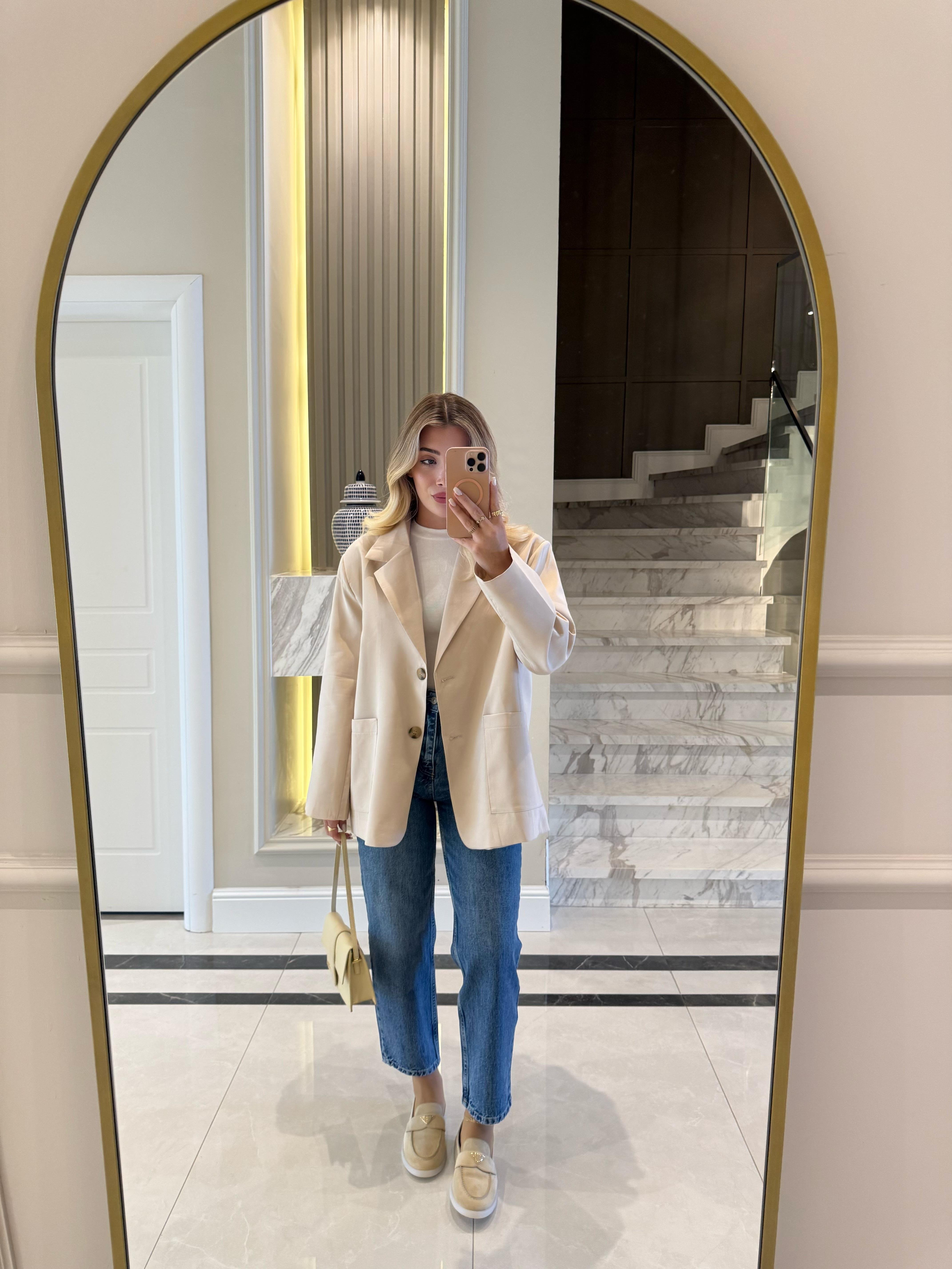 Bej Oversıze Premium Torba Cep Ceket