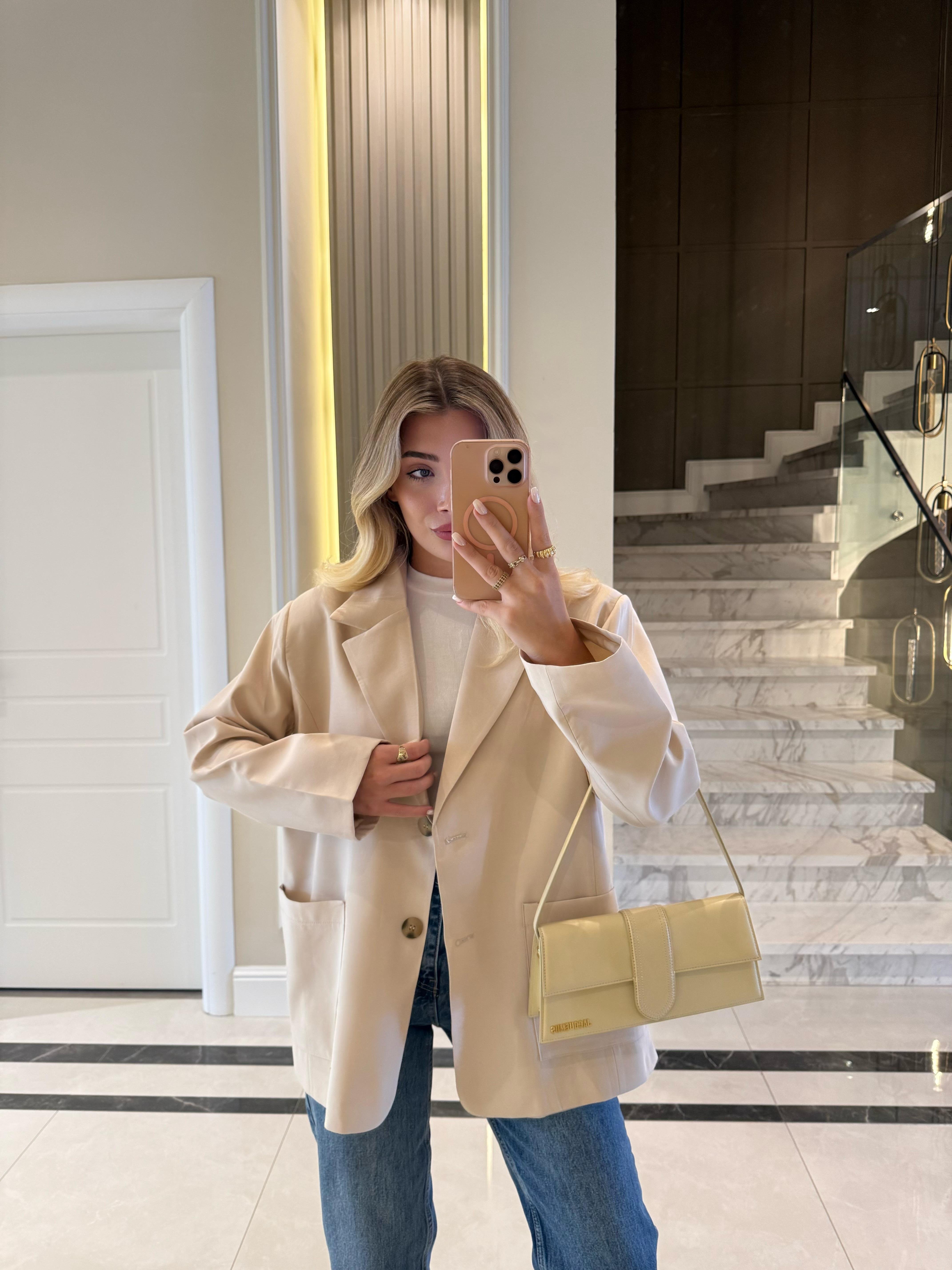 Bej Oversıze Premium Torba Cep Ceket