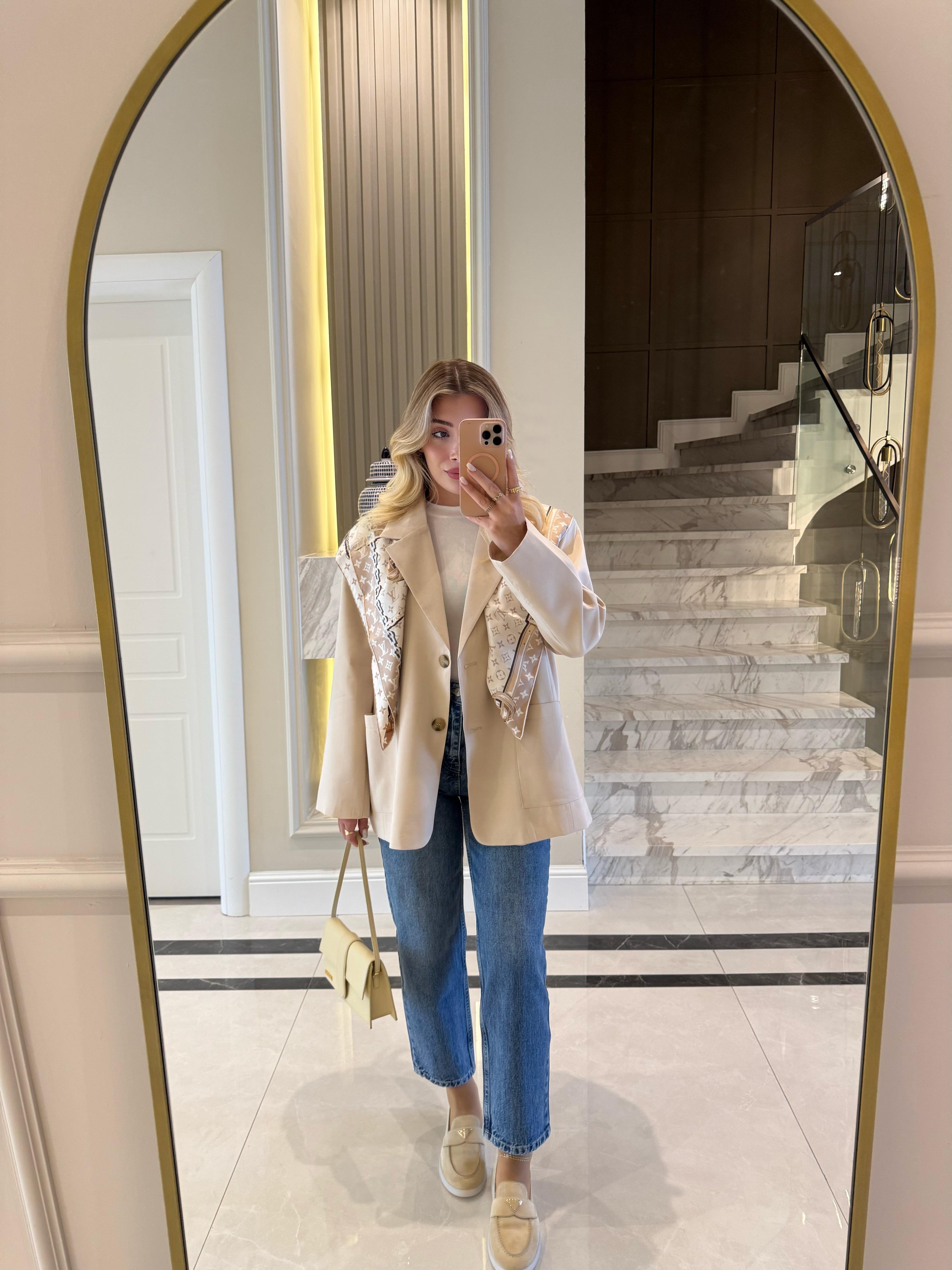 Bej Oversıze Premium Torba Cep Ceket