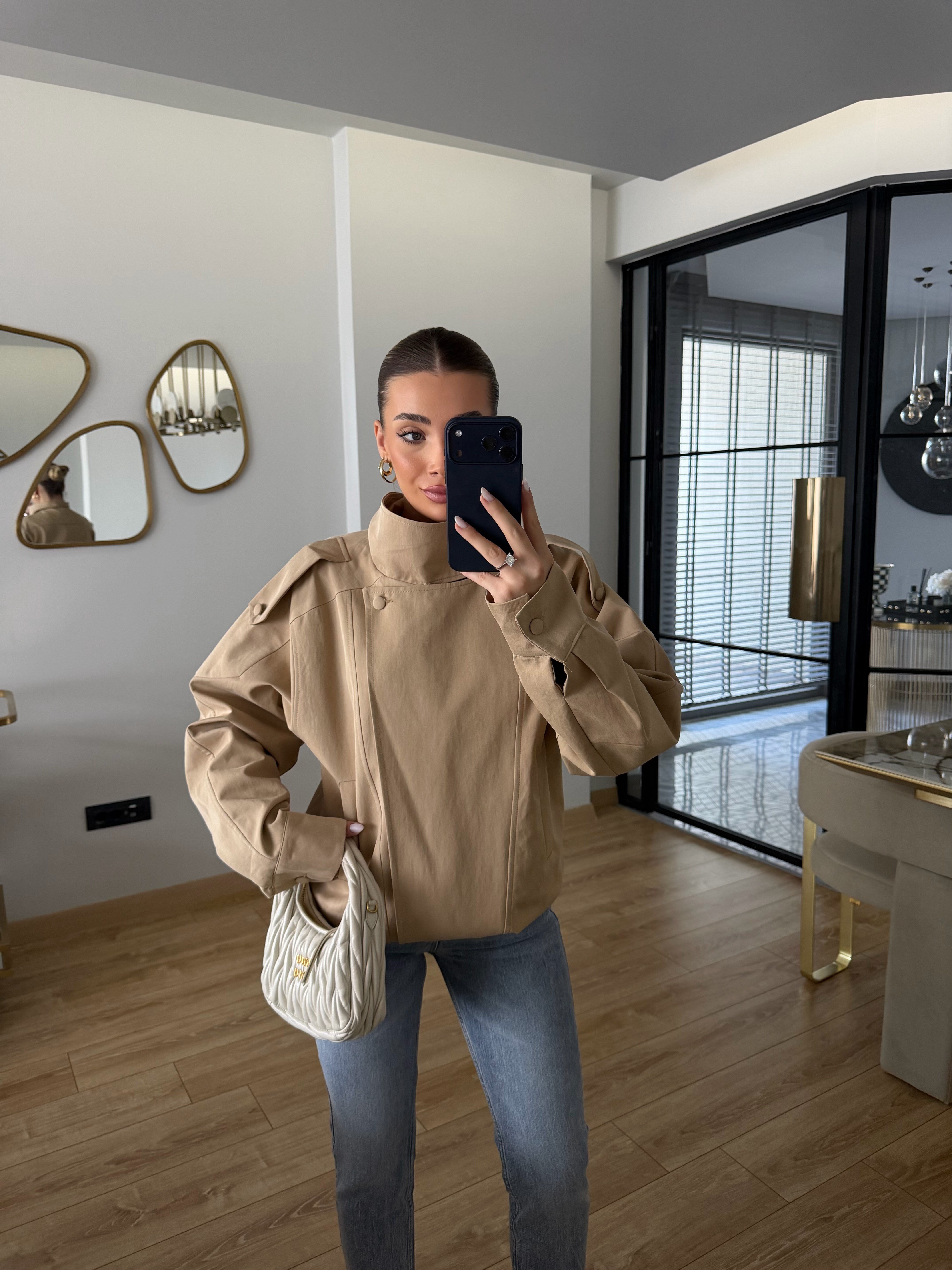 Bellacia Camel Su Geçimeyen Bomber Ceket 