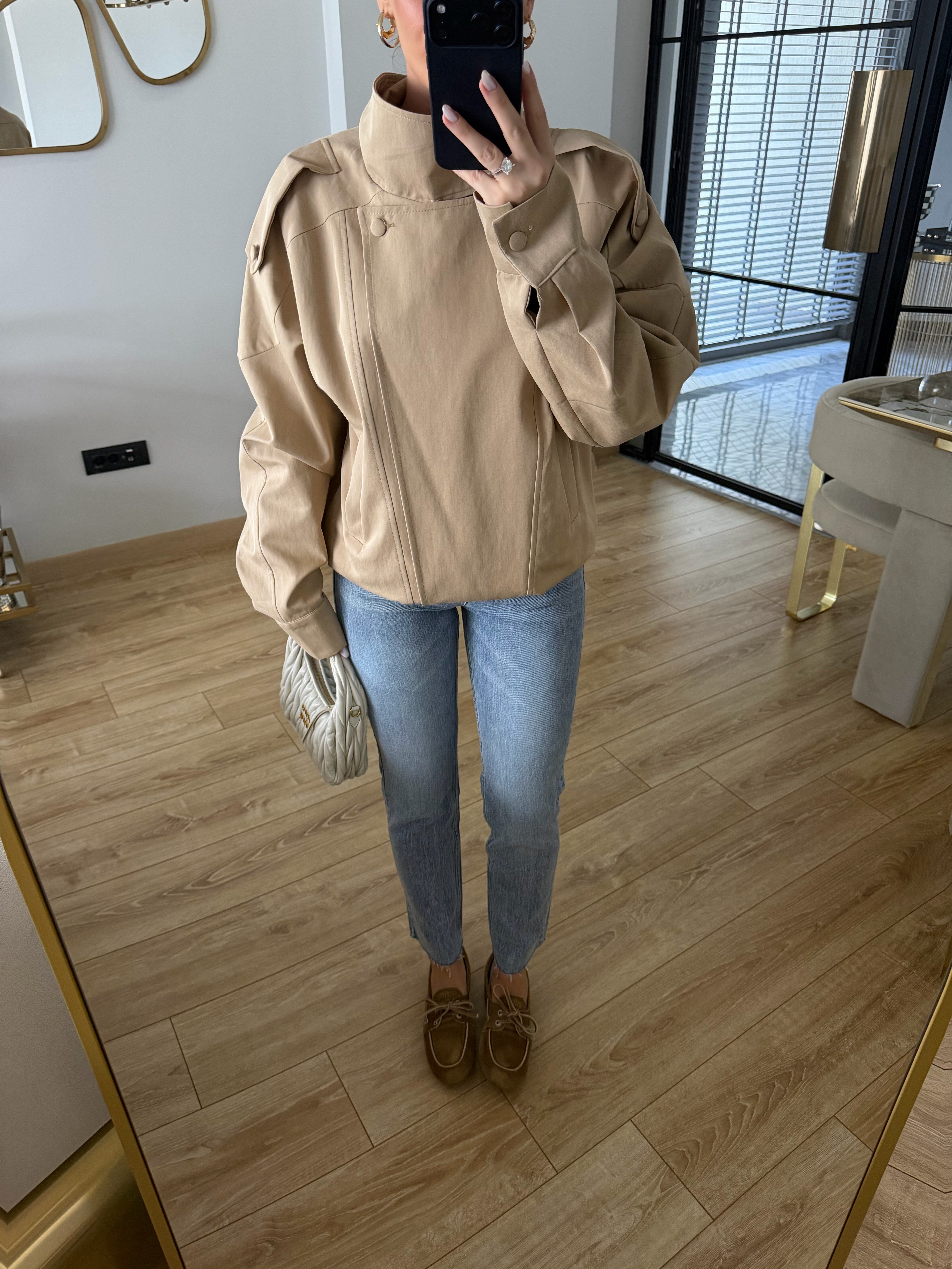 Bellacia Camel Su Geçimeyen Bomber Ceket 