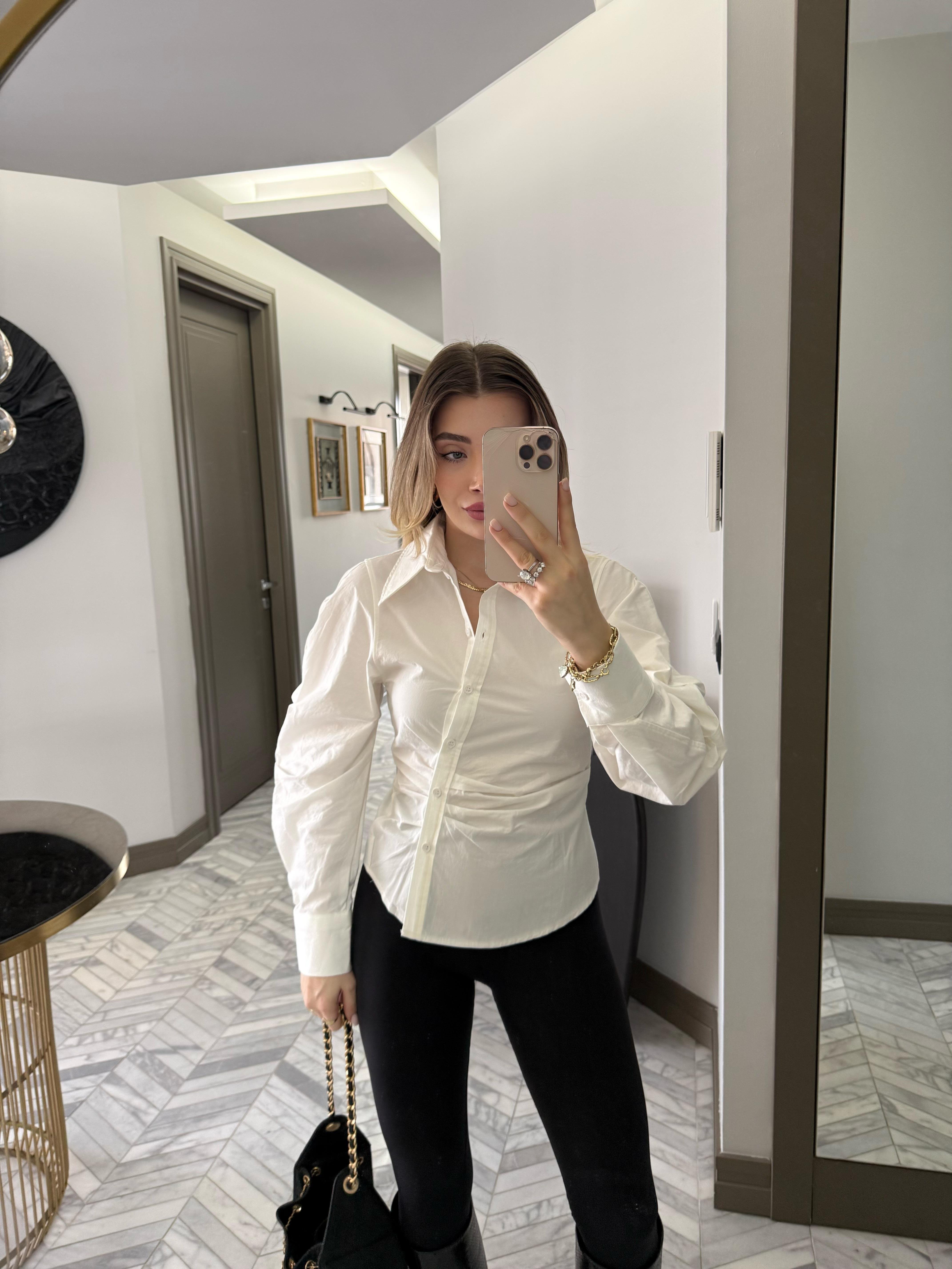 Beyaz  Balon Kol Gömlek-3207