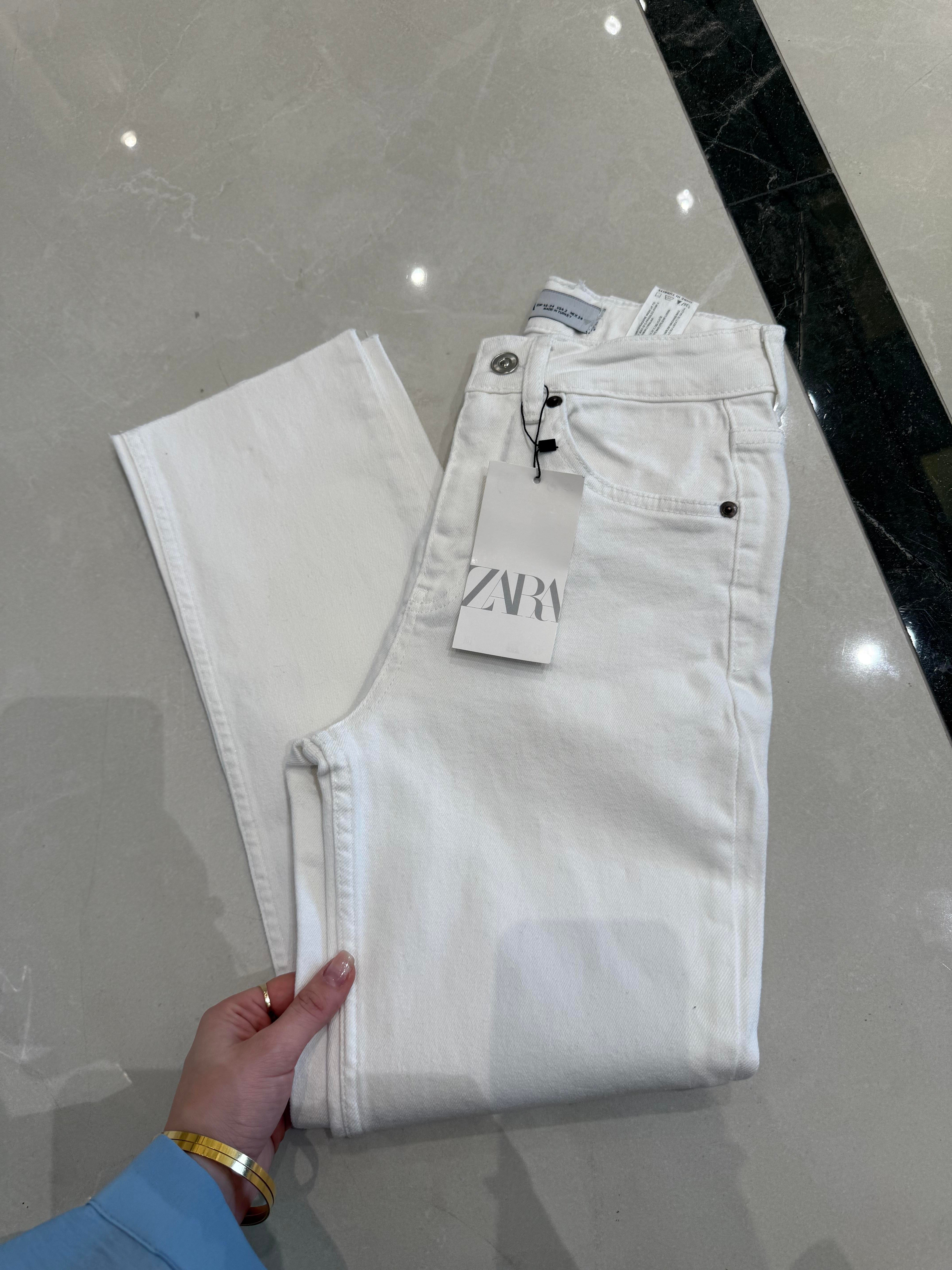 Beyaz Boyfit ZR Yüksekbel Jean