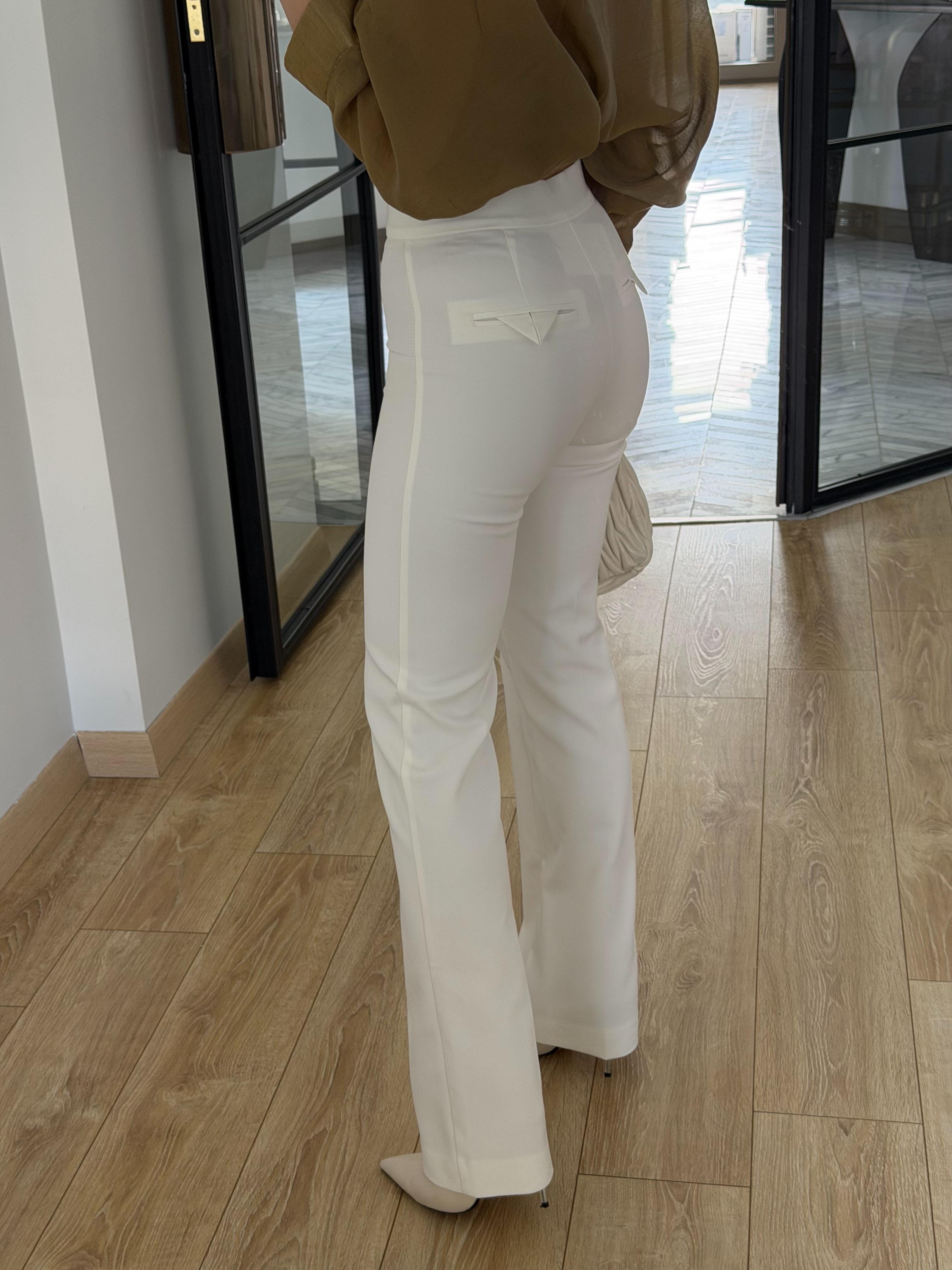 Beyaz Çan Paça Pantolon -72641