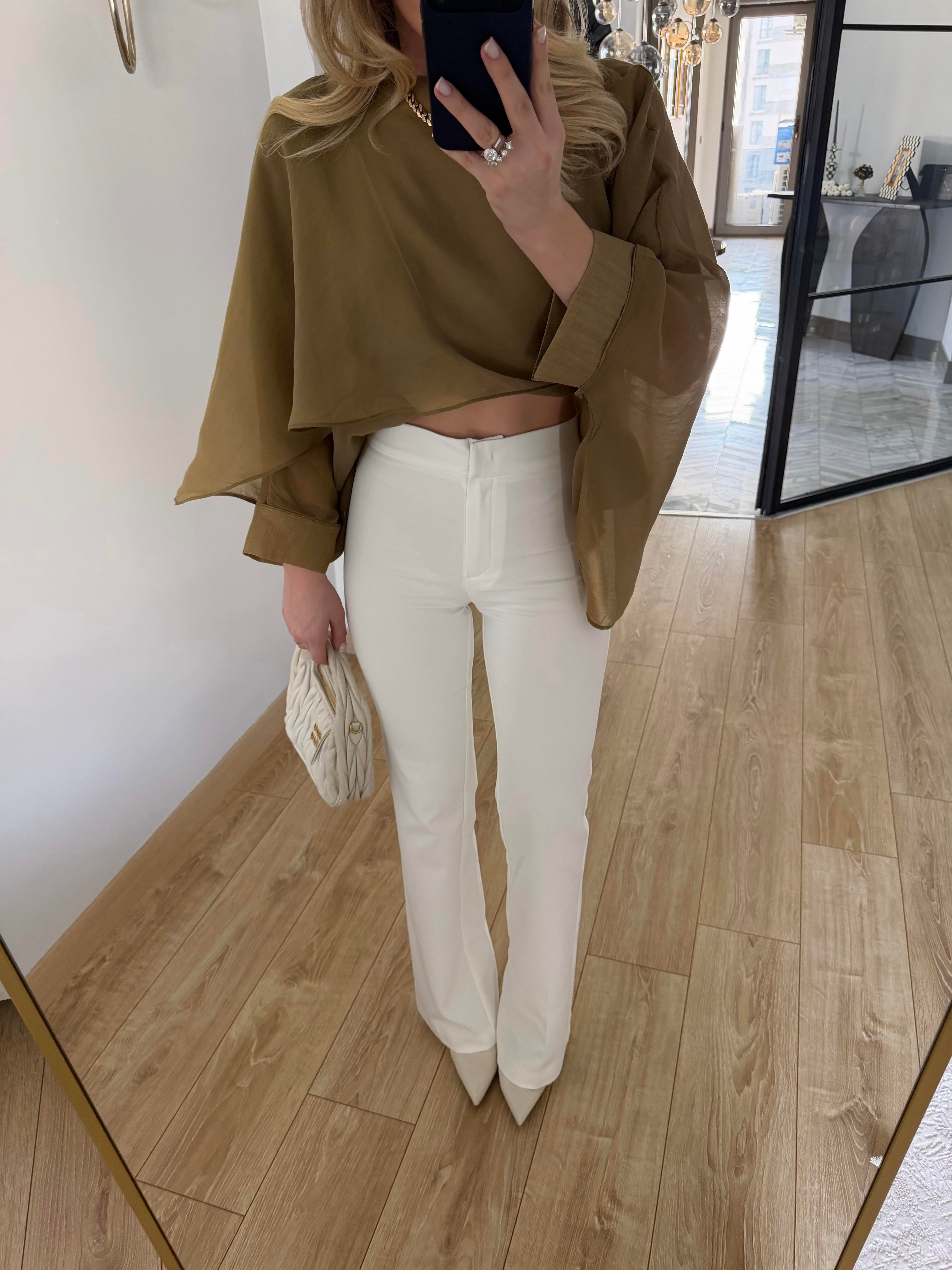 Beyaz Çan Paça Pantolon -72641