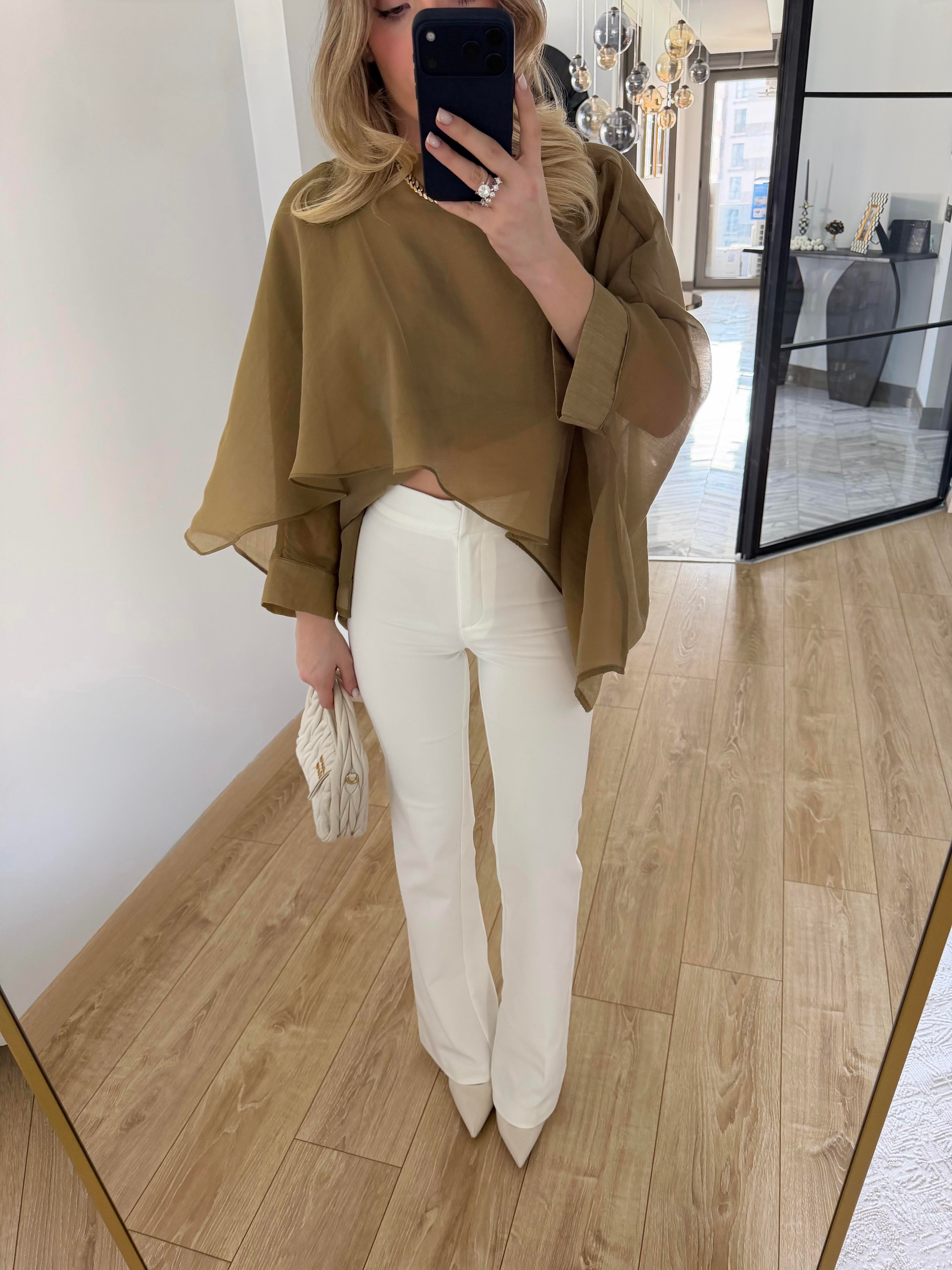 Beyaz Çan Paça Pantolon -72641