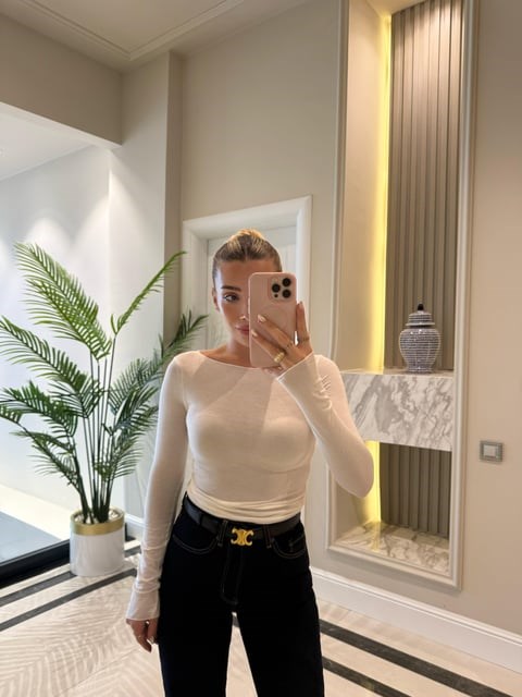 Beyaz Kayık Yaka Modal Kaşmir Ultra Hafif Bluz - 32122