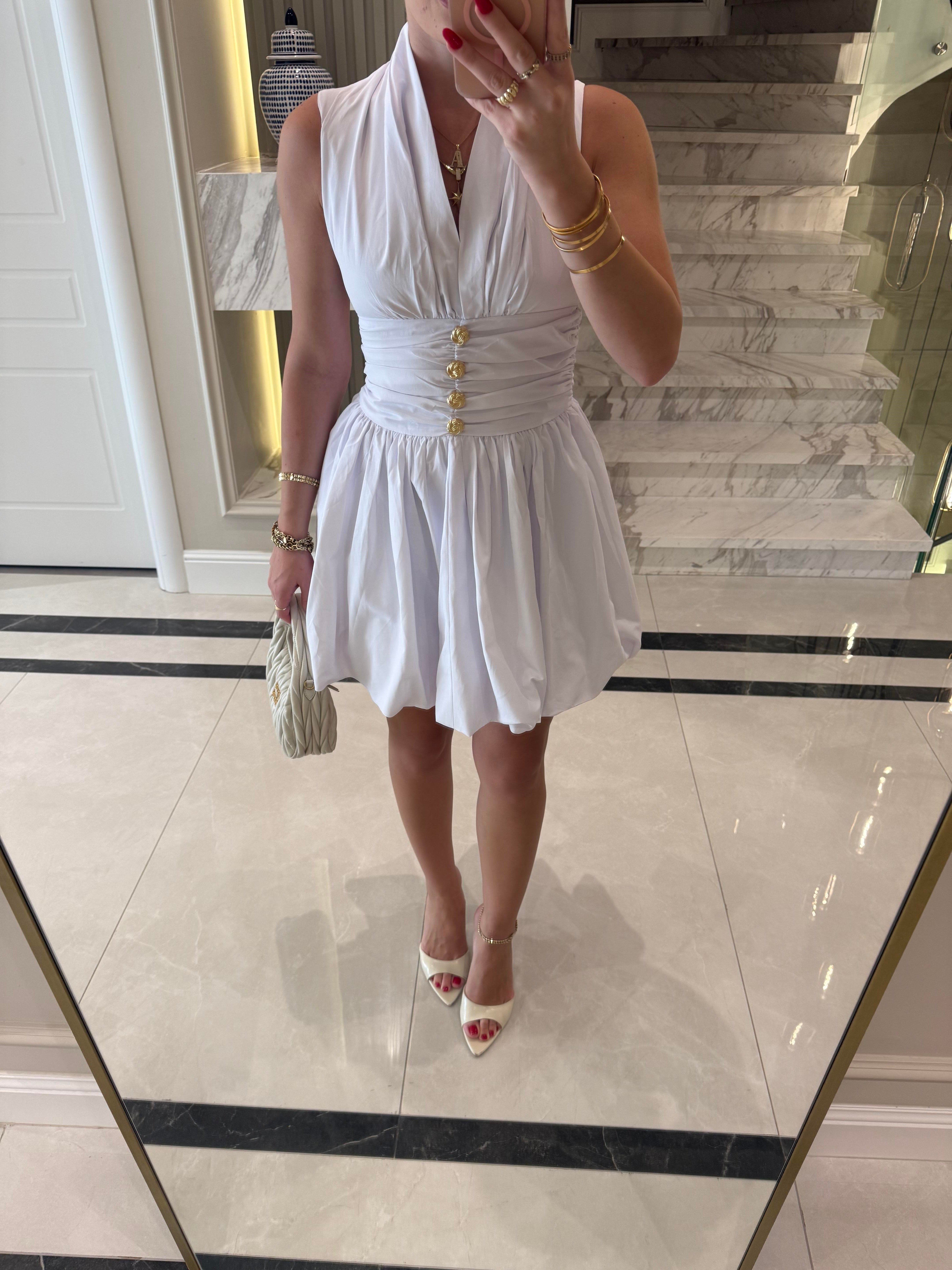 Beyaz Sırt Detaylı Poplin Mini Elbise