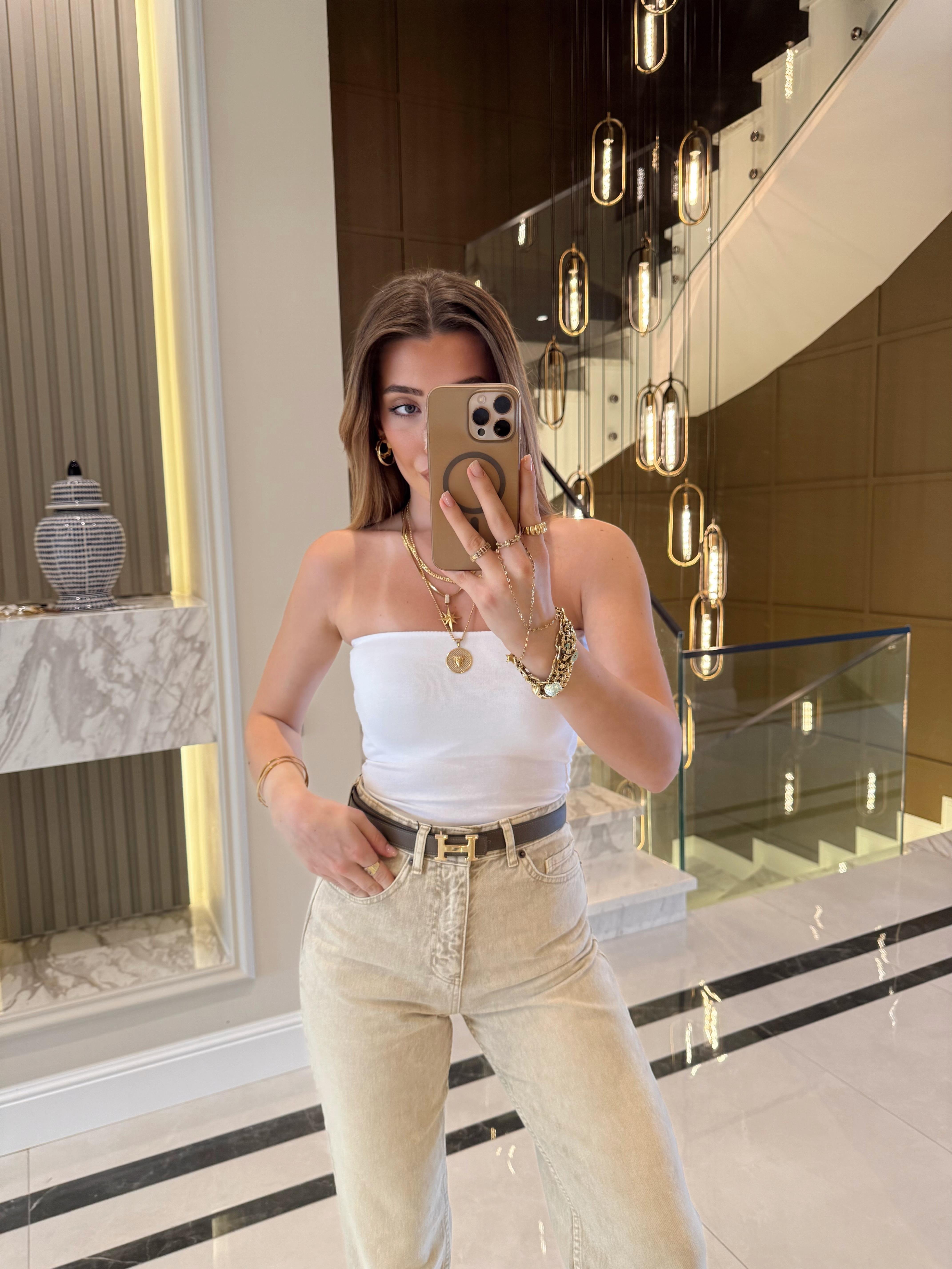 Beyaz Siyah Dlv Straplez Crop Top-20659