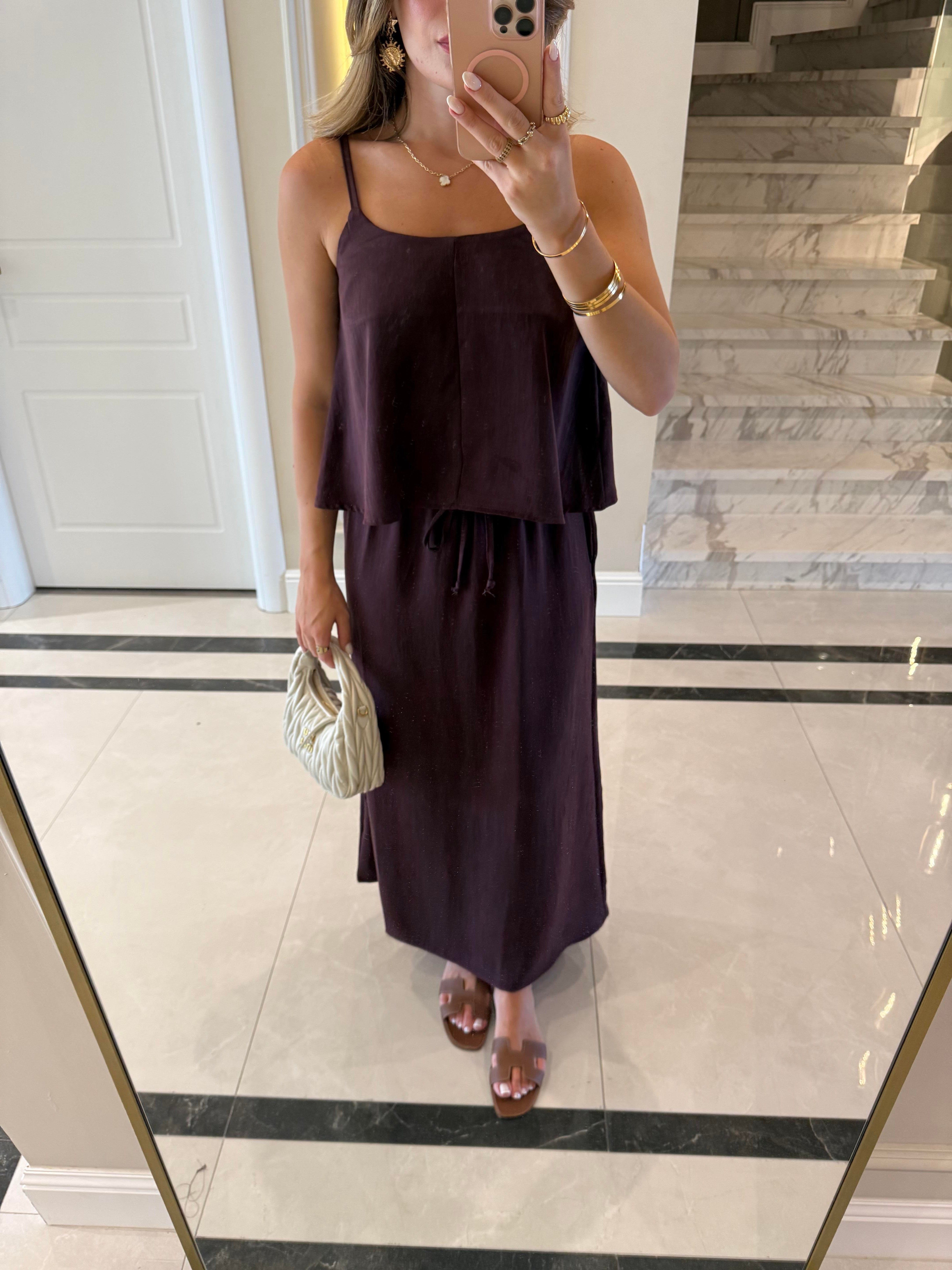 Bordo Askılı Bluz Etek Takım-51165