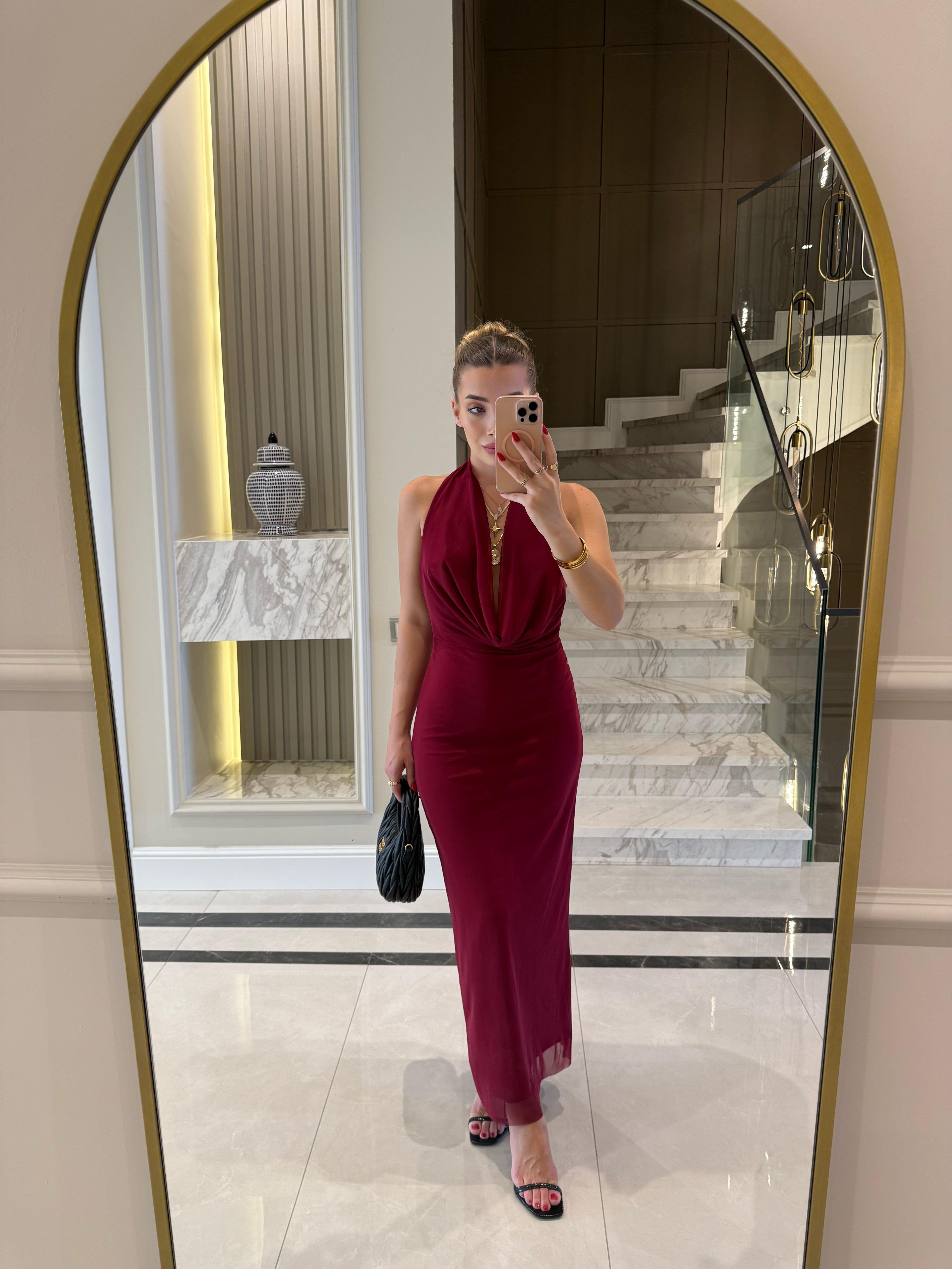 Bordo Batum Elbise -6195
