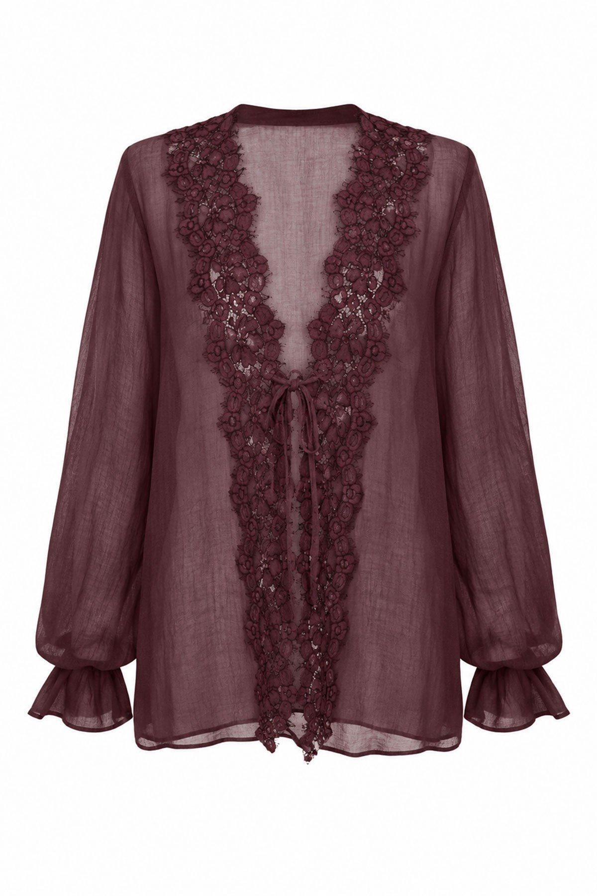 Bordo Dantelli Gömlek - 5108