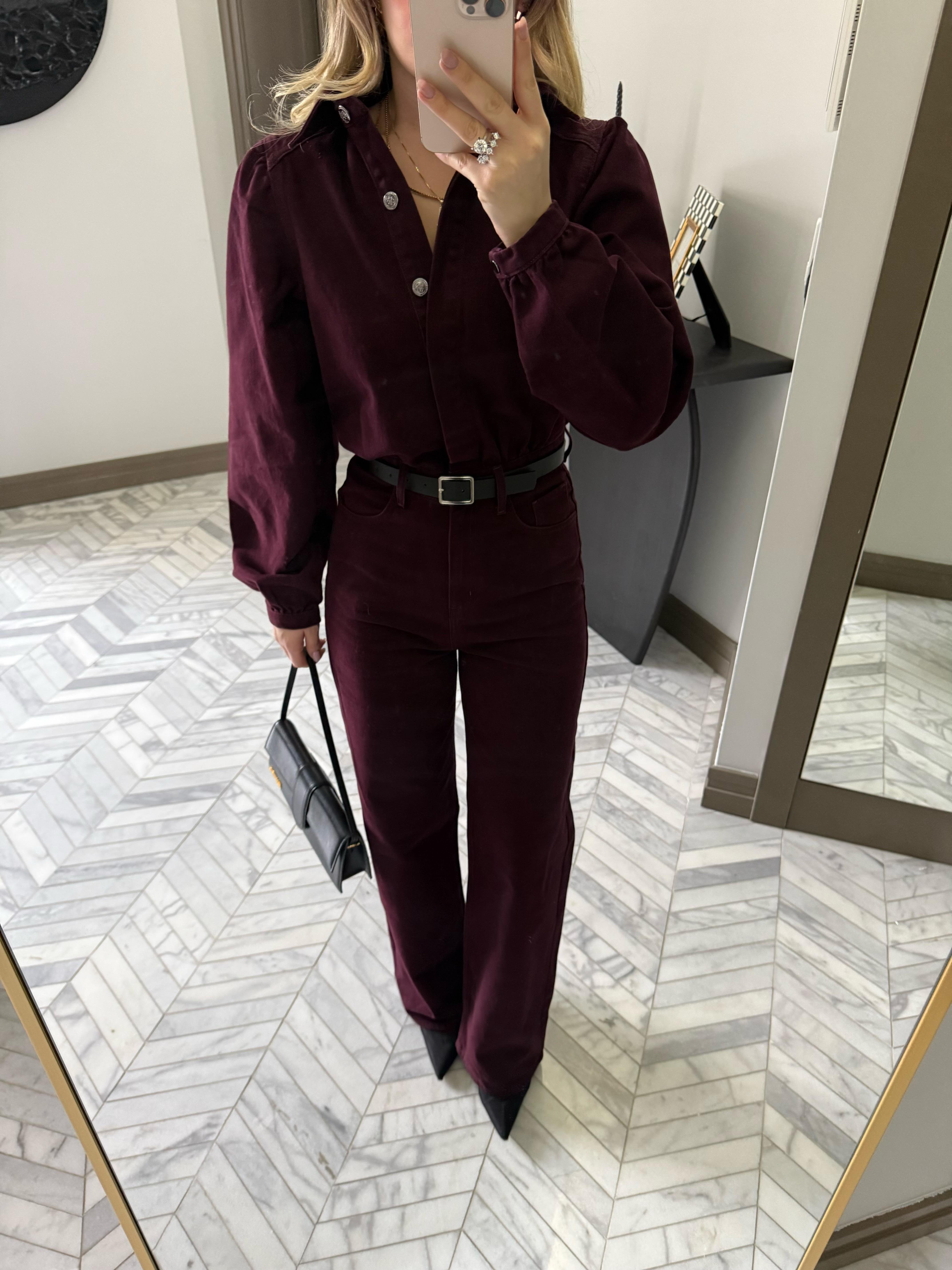 Bordo Denim Kemerli Tulum -8152- ÖN SİPARİŞ ÜRÜNÜDÜR KARGO ÇIKIŞI  09.02.2026 TARİHİNDE OLACAKTIR