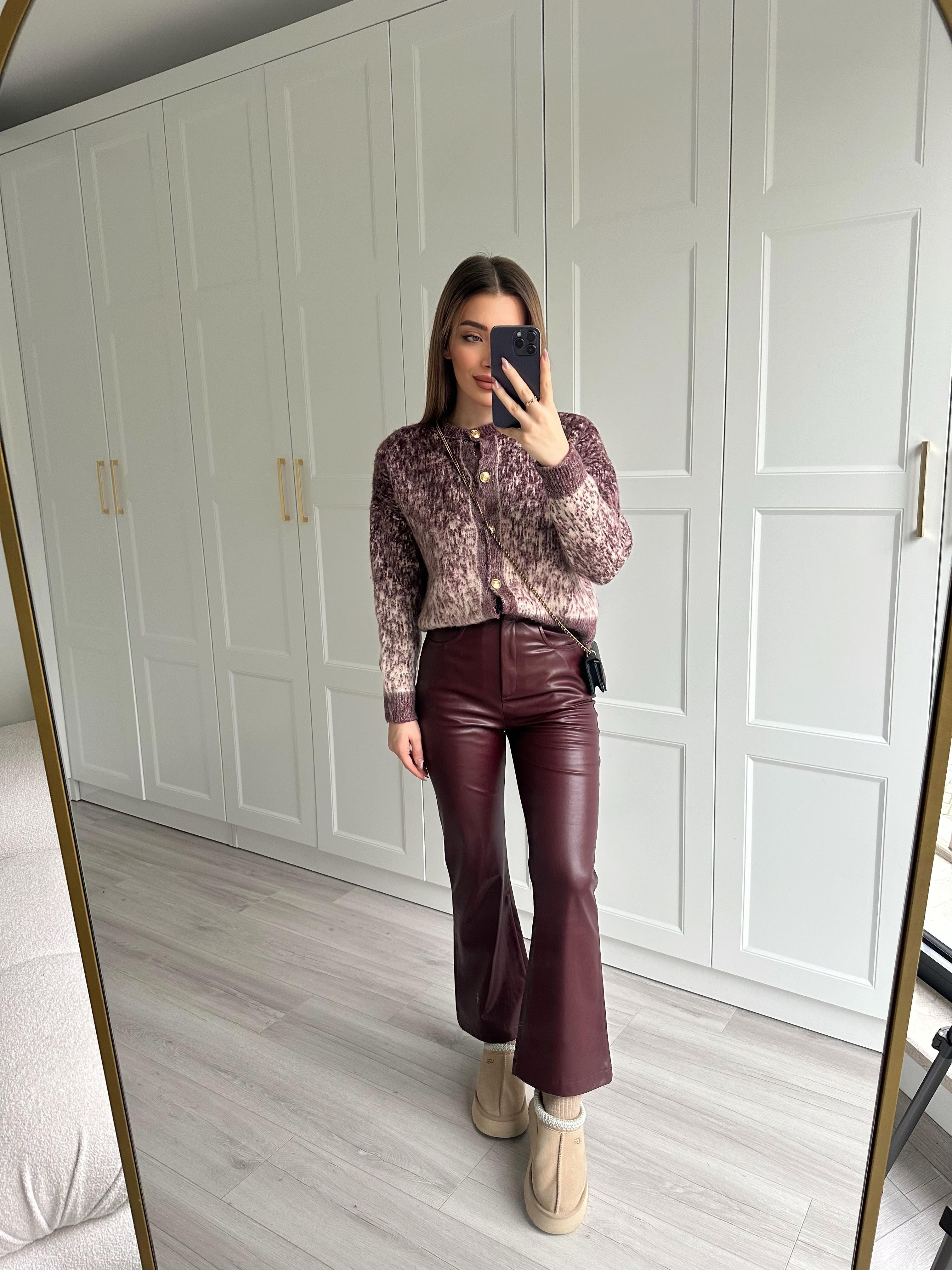 Bordo Desenli Gold Düğmeli Yumoş Hırka