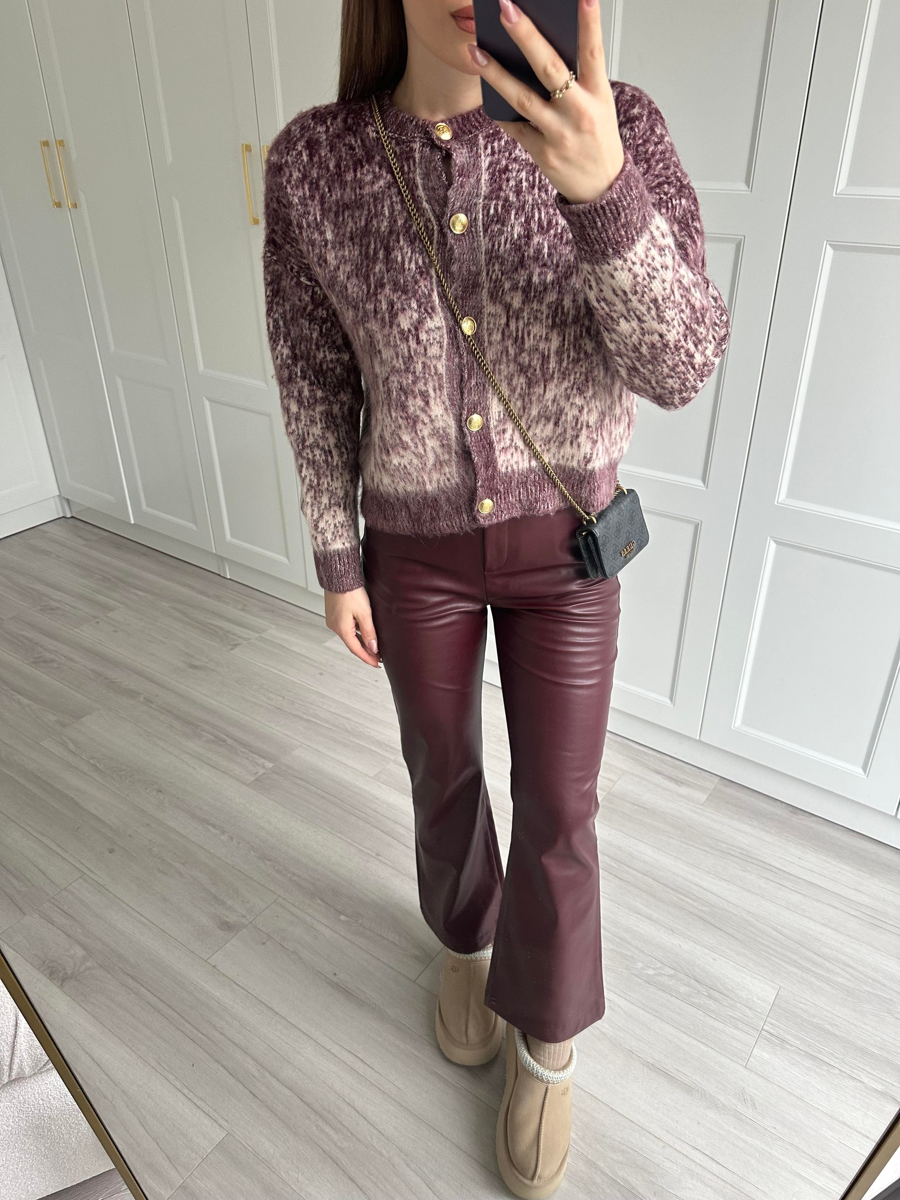 Bordo Desenli Gold Düğmeli Yumoş Hırka