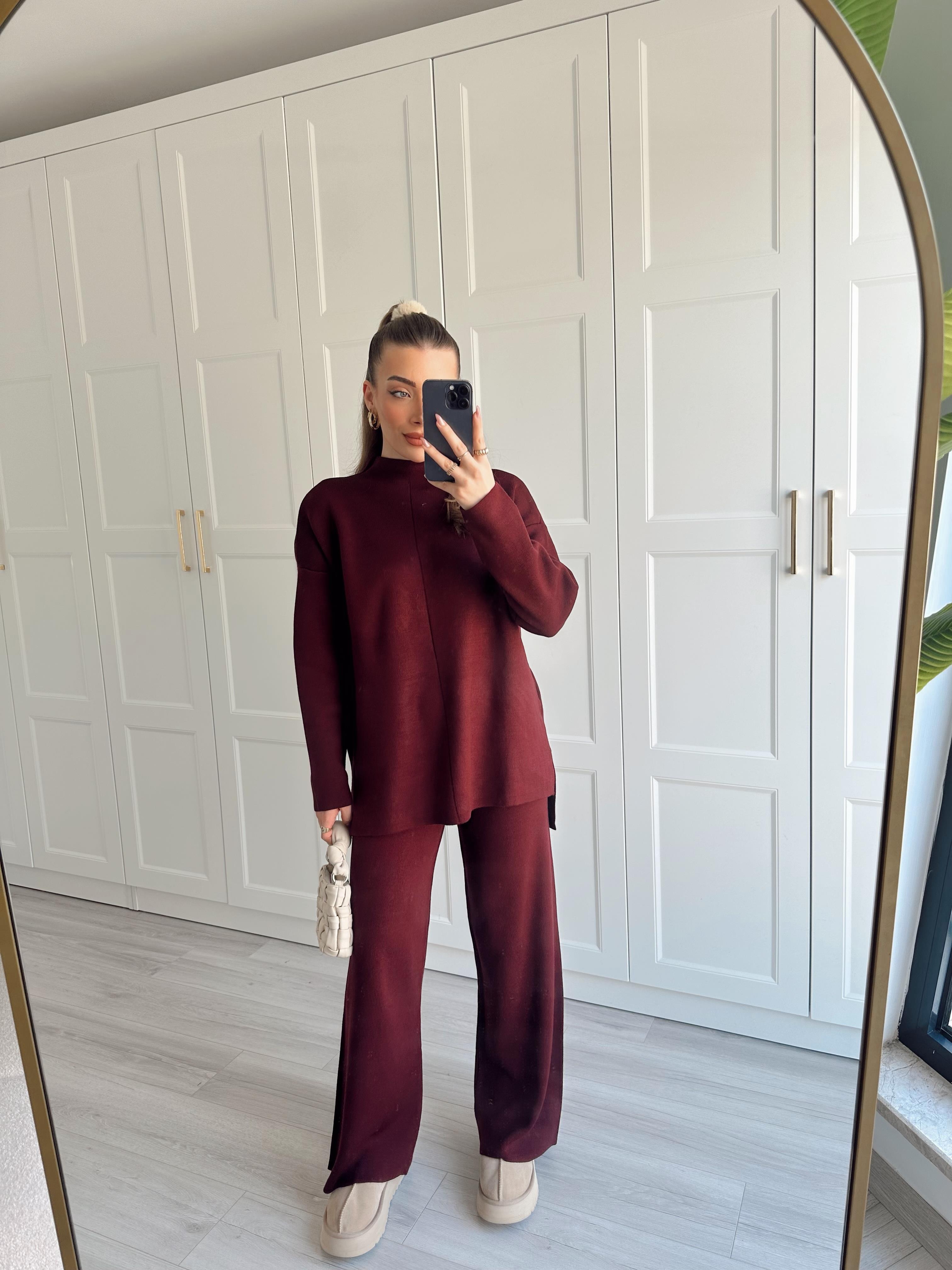 Bordo Dik Yaka Triko Takım 20025