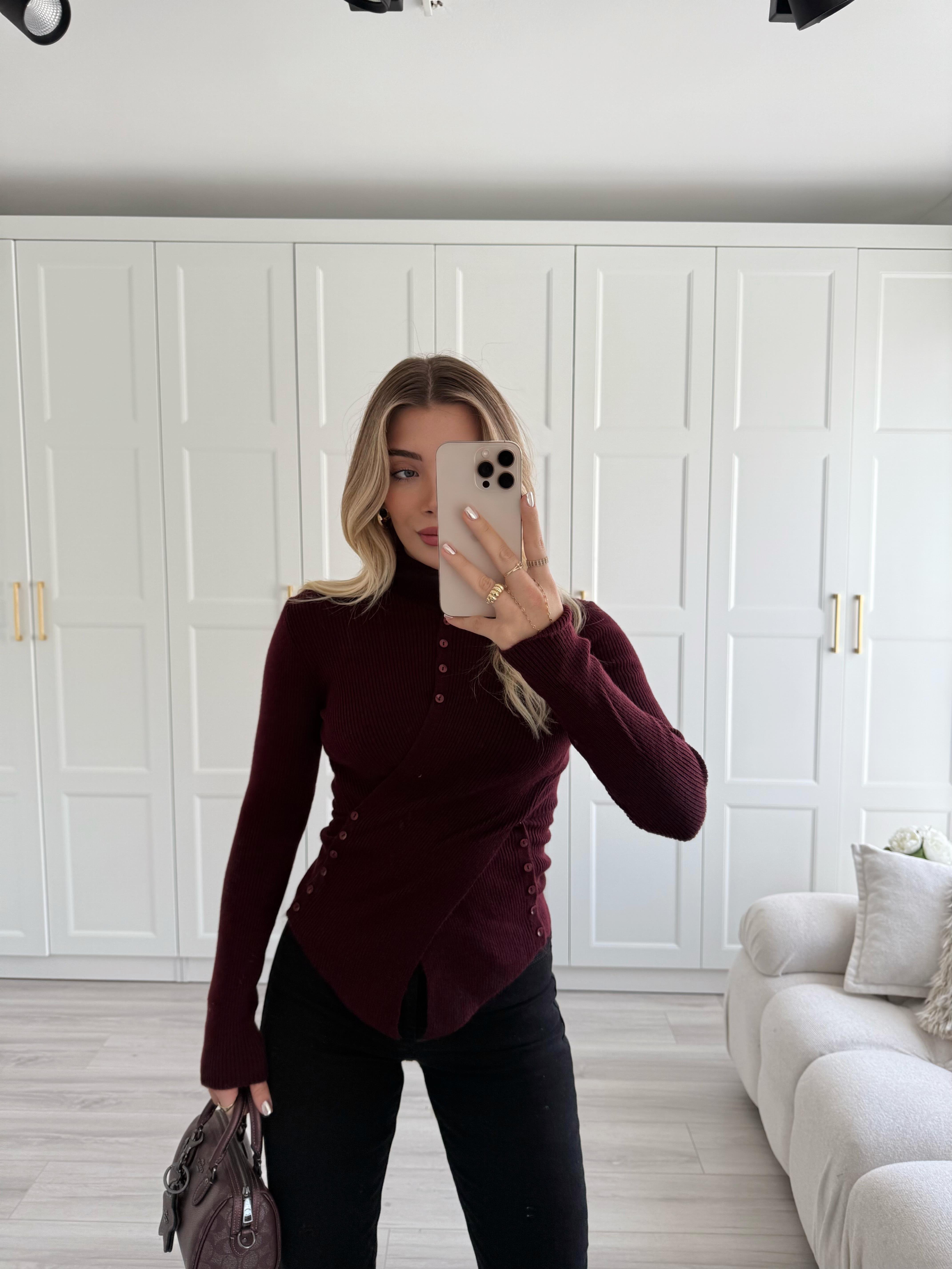 Bordo Düğmeli Anvelop Triko-1027