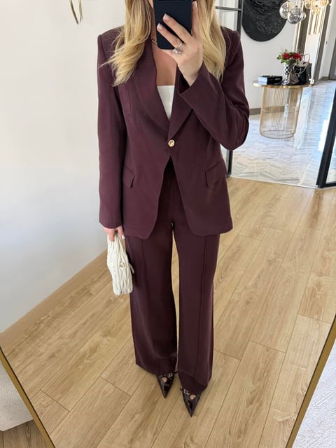 Bordo Gold Düğmeli Takım -9031