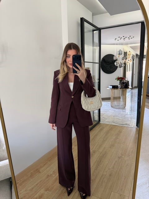Bordo Gold Düğmeli Takım -9031
