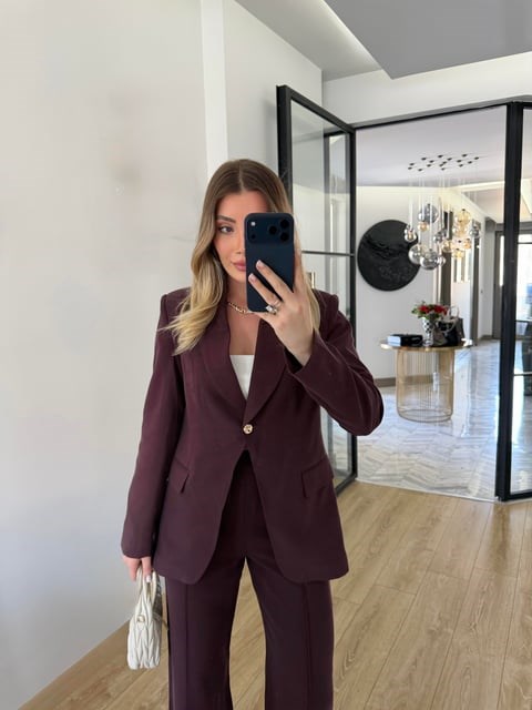 Bordo Gold Düğmeli Takım -9031