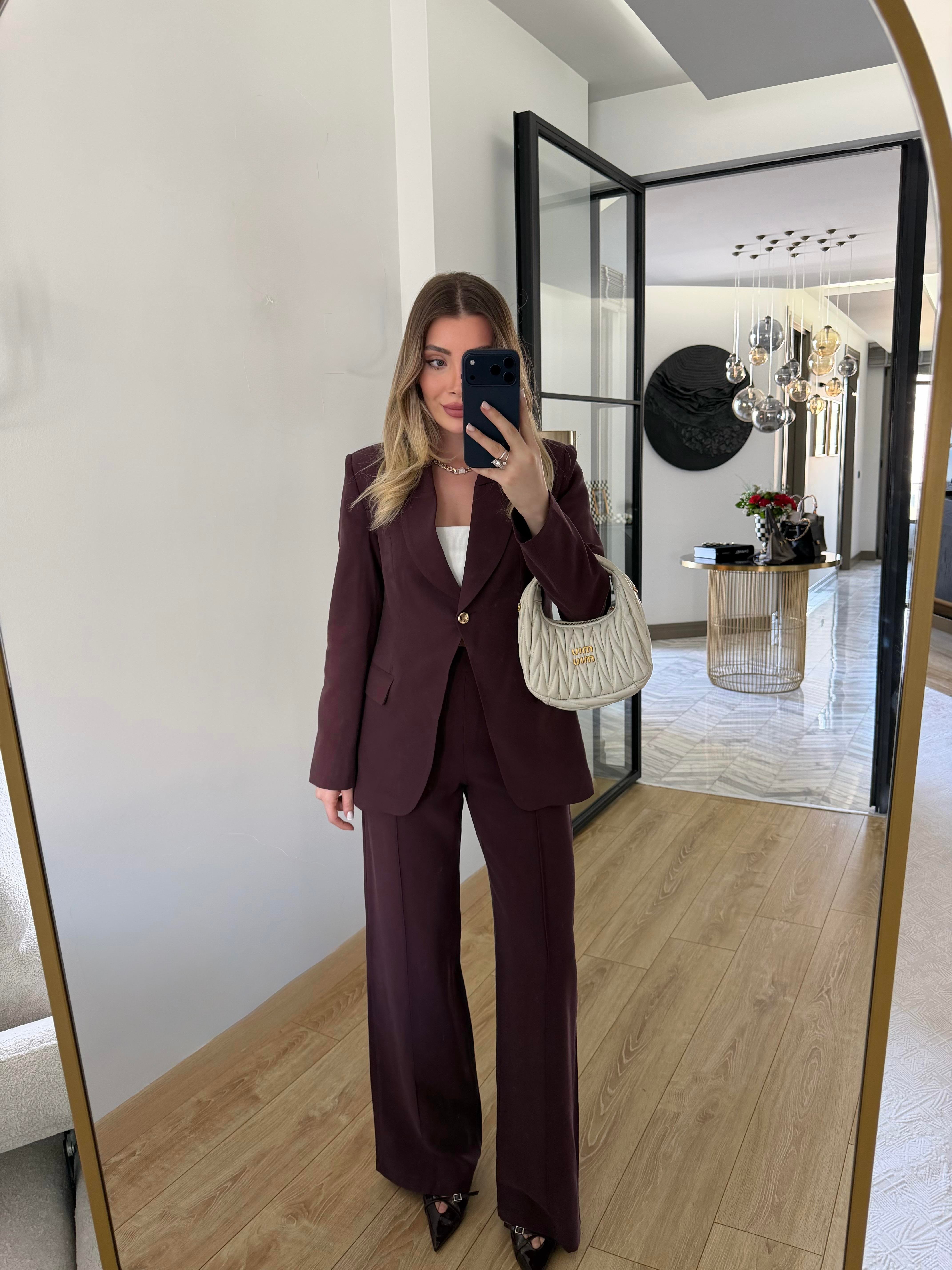 Bordo Gold Düğmeli Takım -9031