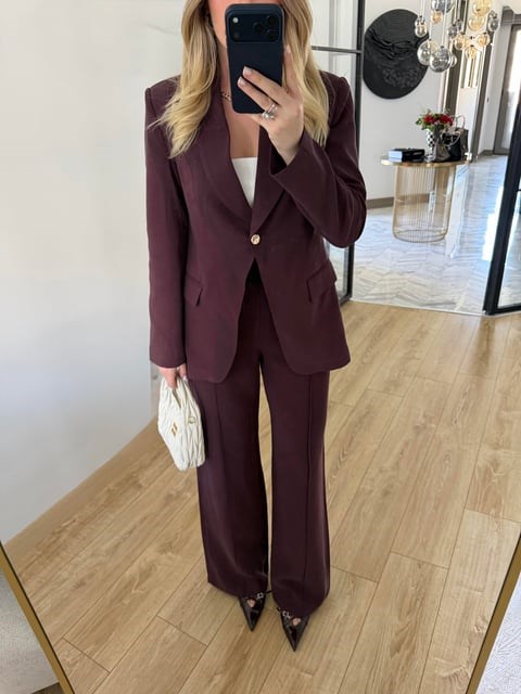 Bordo Gold Düğmeli Takım -9031