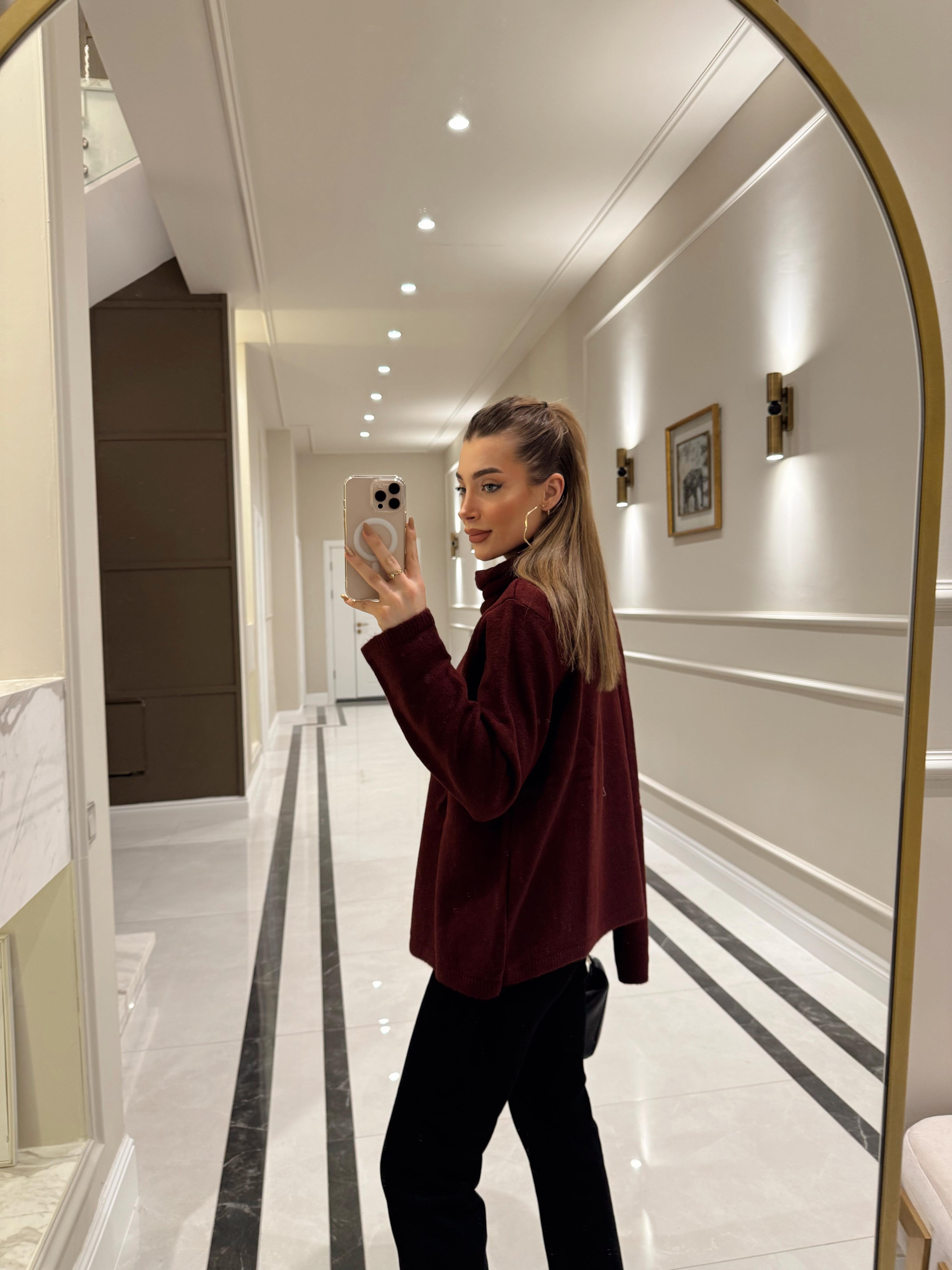Bordo Kendinden Atkılı Kazak