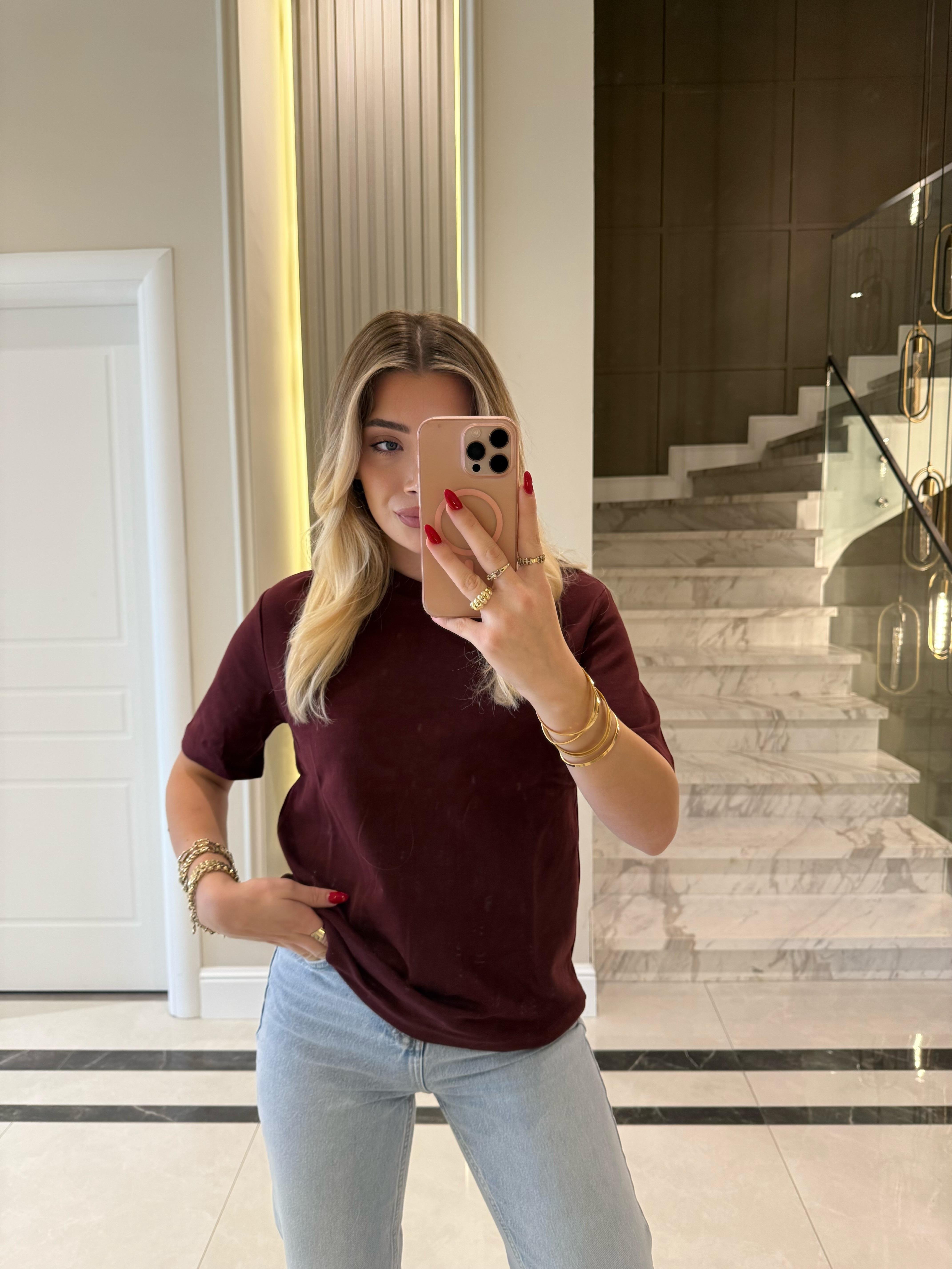 Bordo Massı Kısa Kollu Basic Tişört