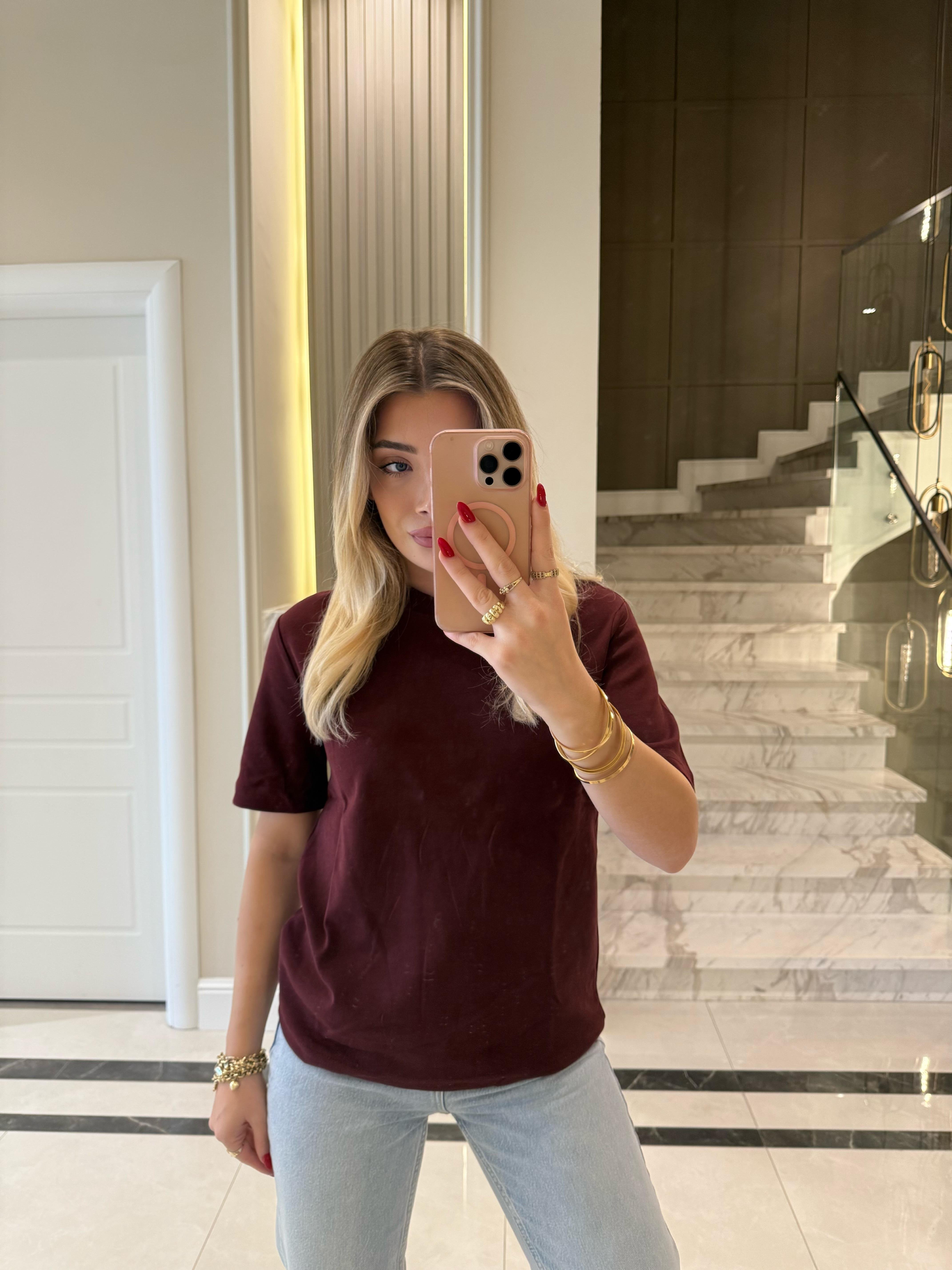 Bordo Massı Kısa Kollu Basic Tişört