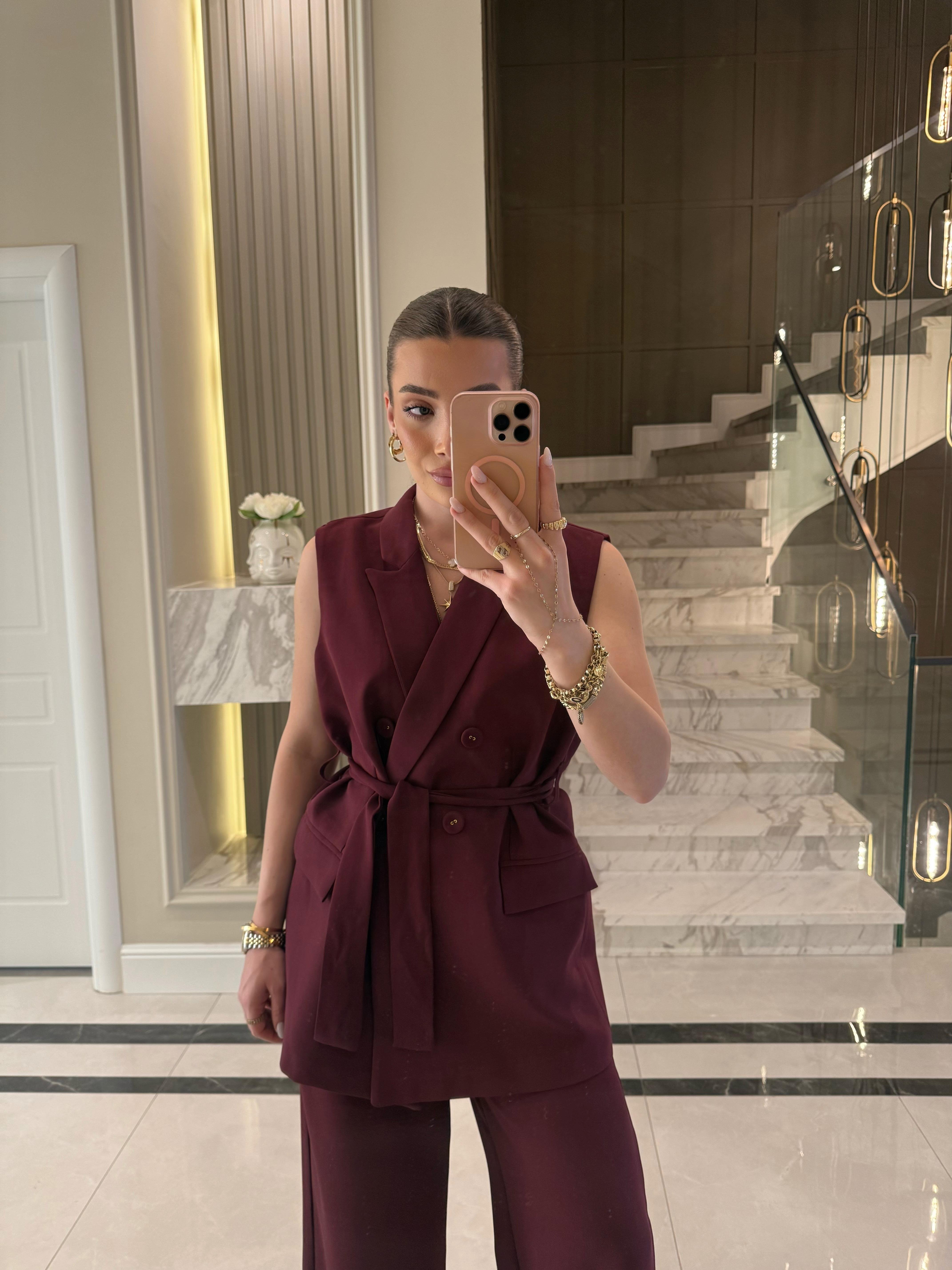Bordo Yelek Pantolon İkili Takım- 9413