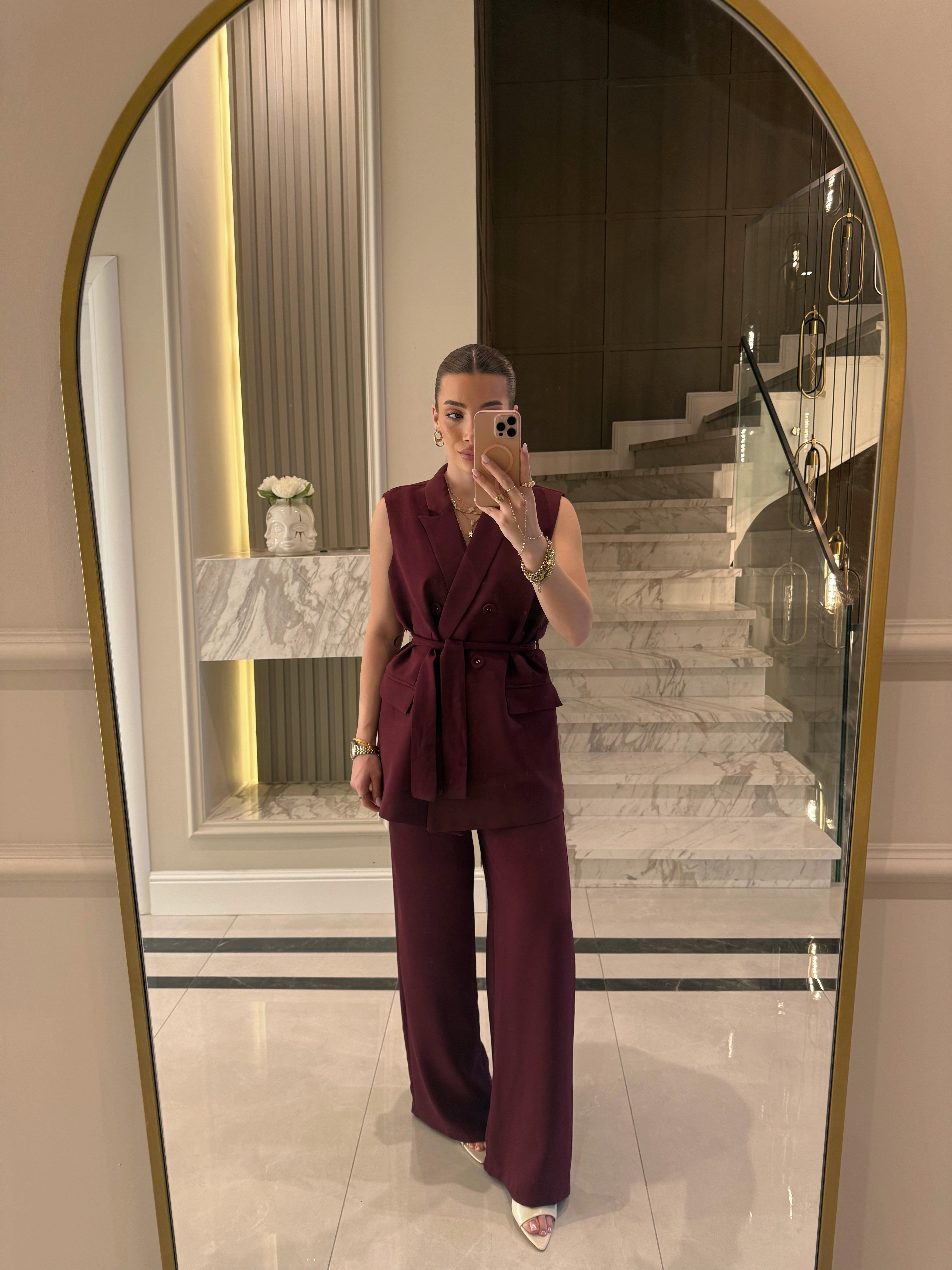 Bordo Yelek Pantolon İkili Takım- 9413