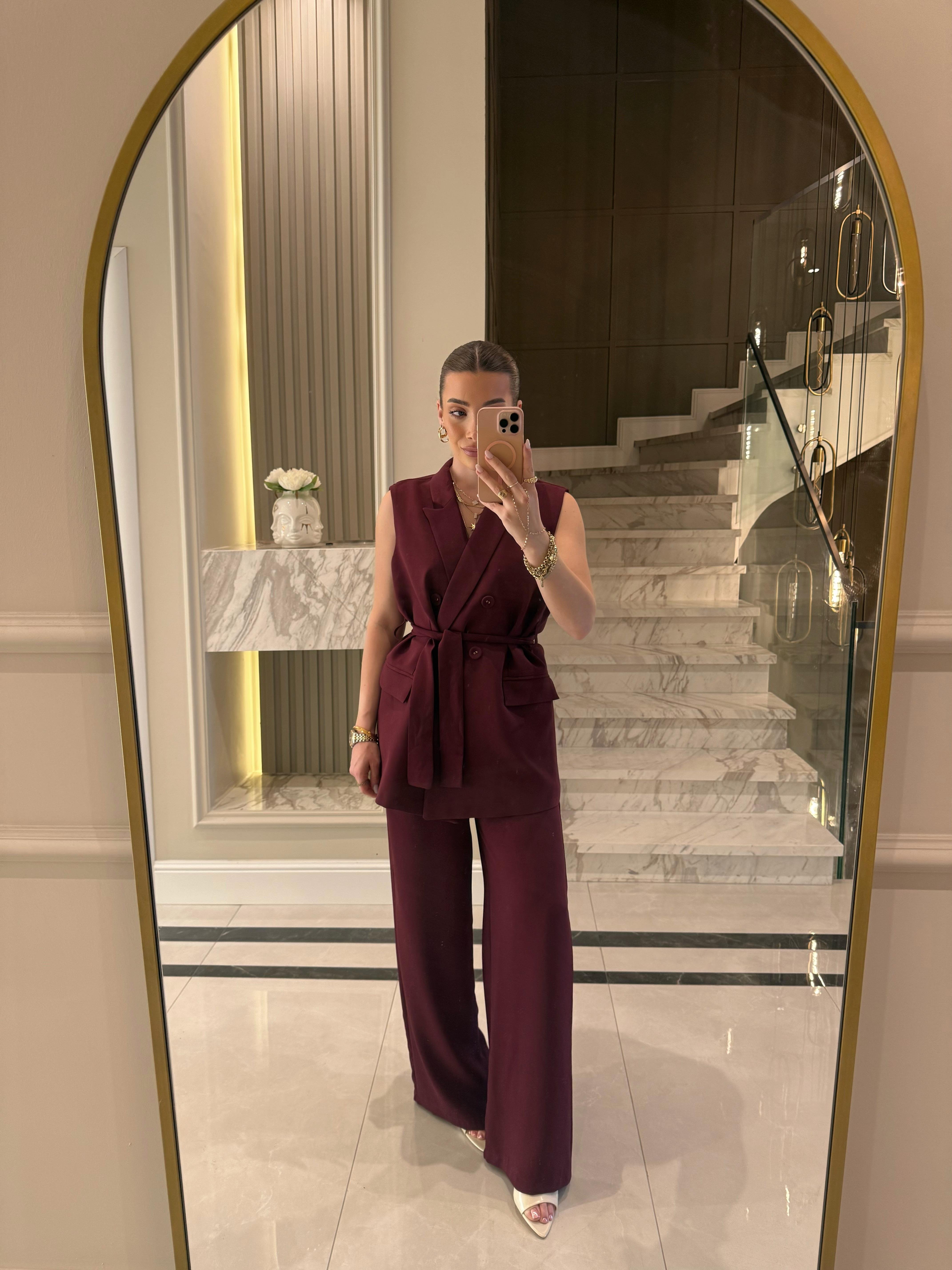 Bordo Yelek Pantolon İkili Takım- 9413