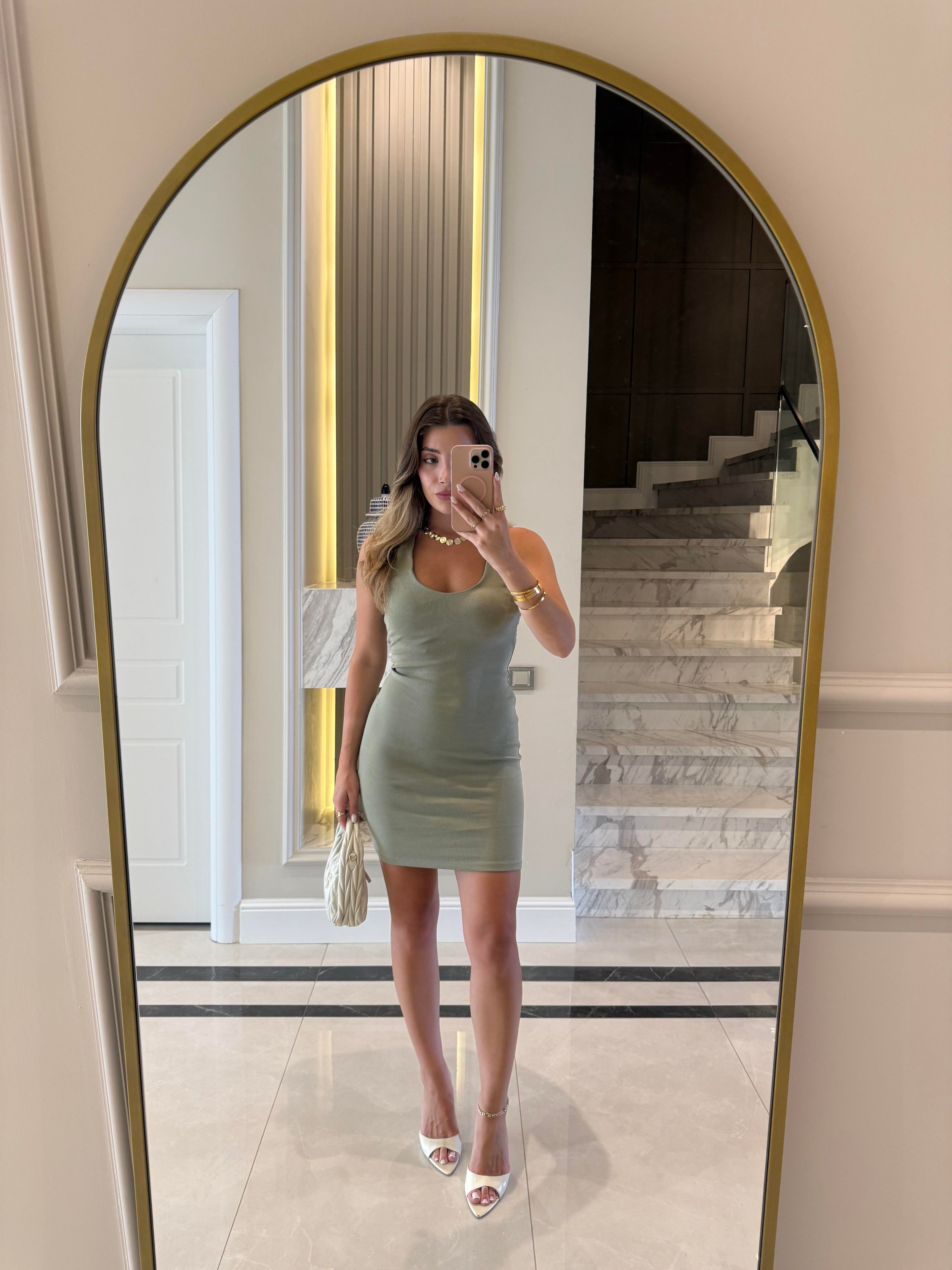 Çağla Yeşil Halter Yaka Mini Elbise-91508
