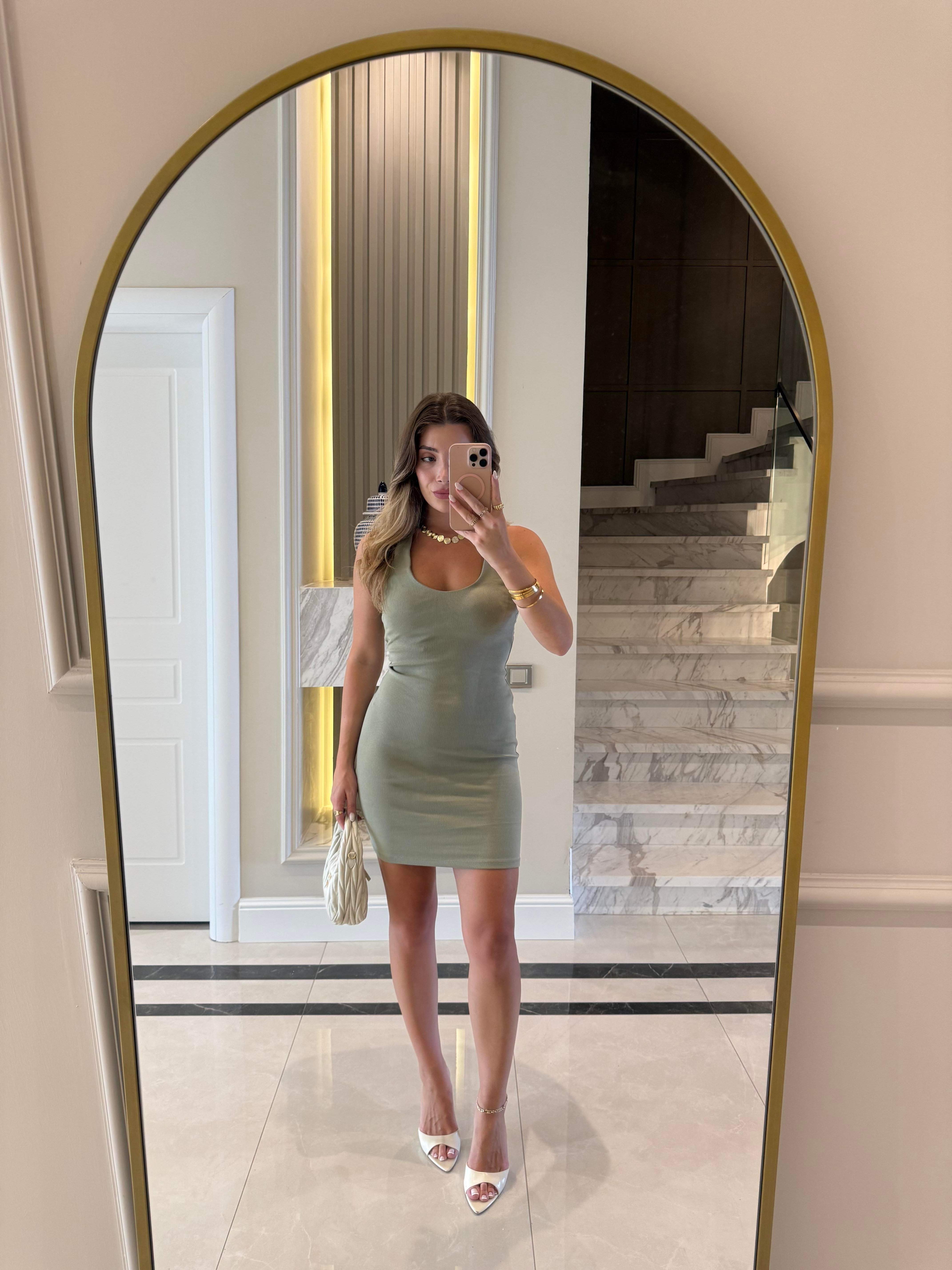 Çağla Yeşil Halter Yaka Mini Elbise-91508
