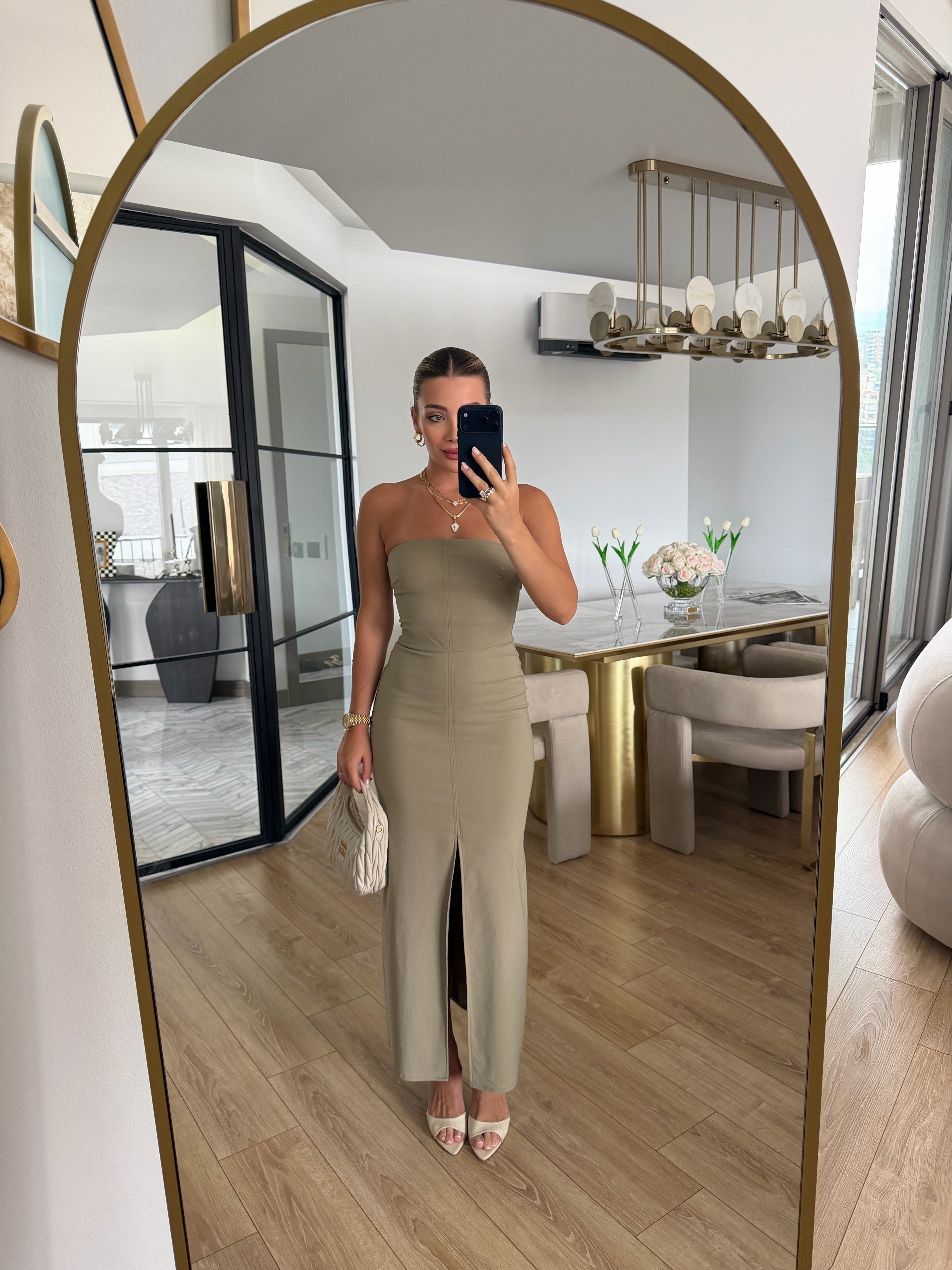 Çağla Yeşili Straplez Elbise - 90758