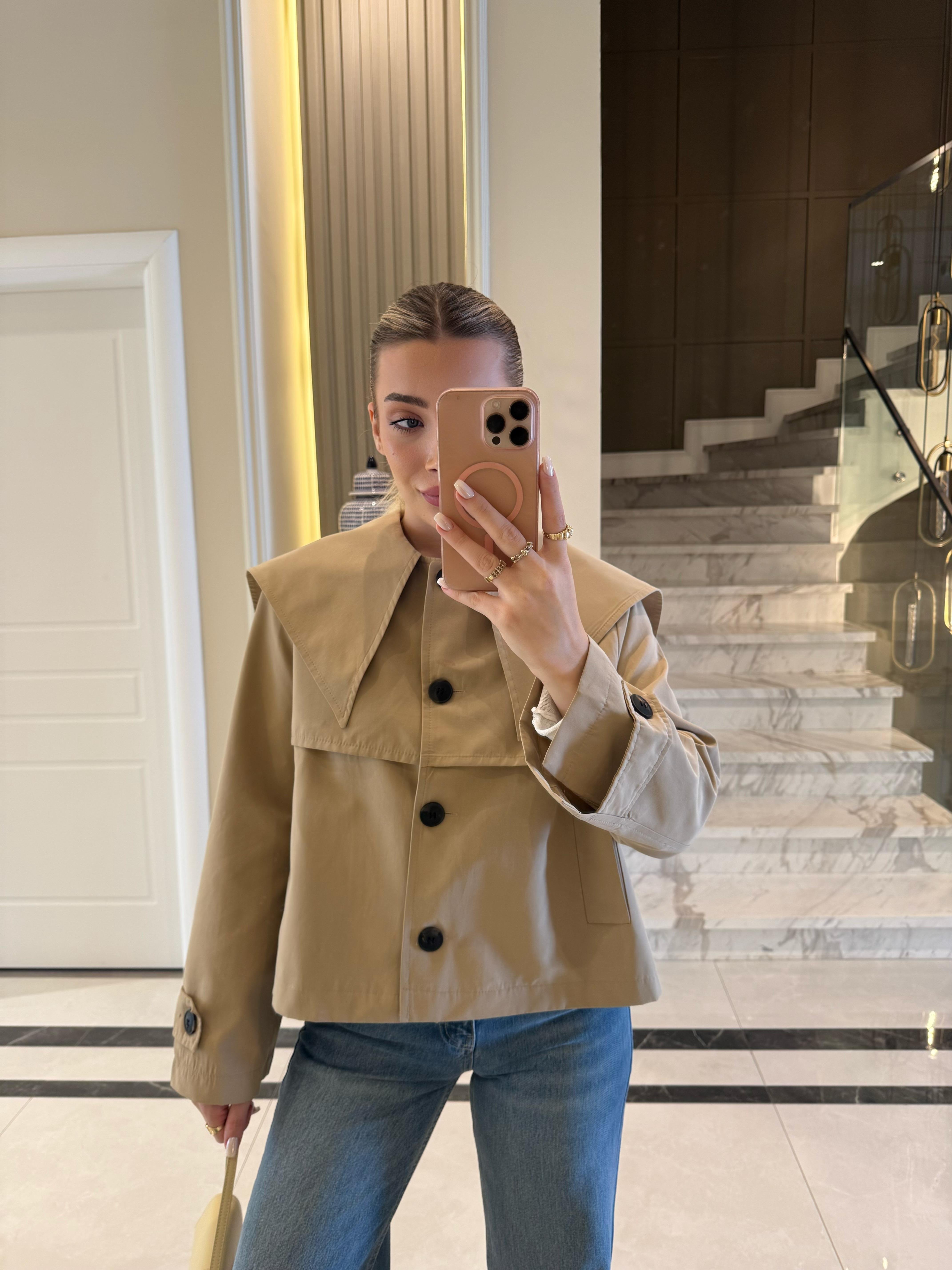 Camel Bebe Yaka Düğmeli Trençkot