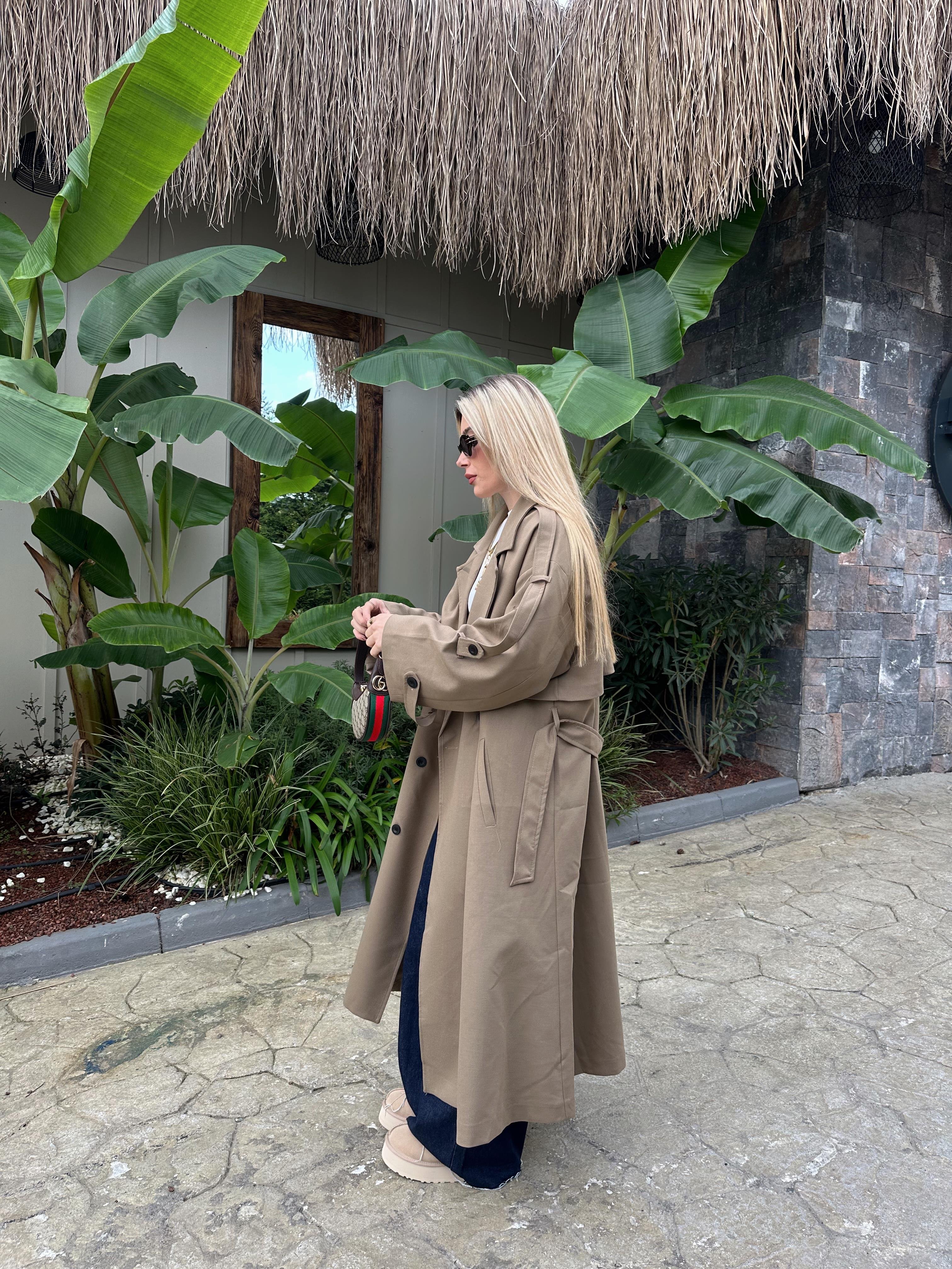 Camel Rengi Oversize Poliviskon Trenç