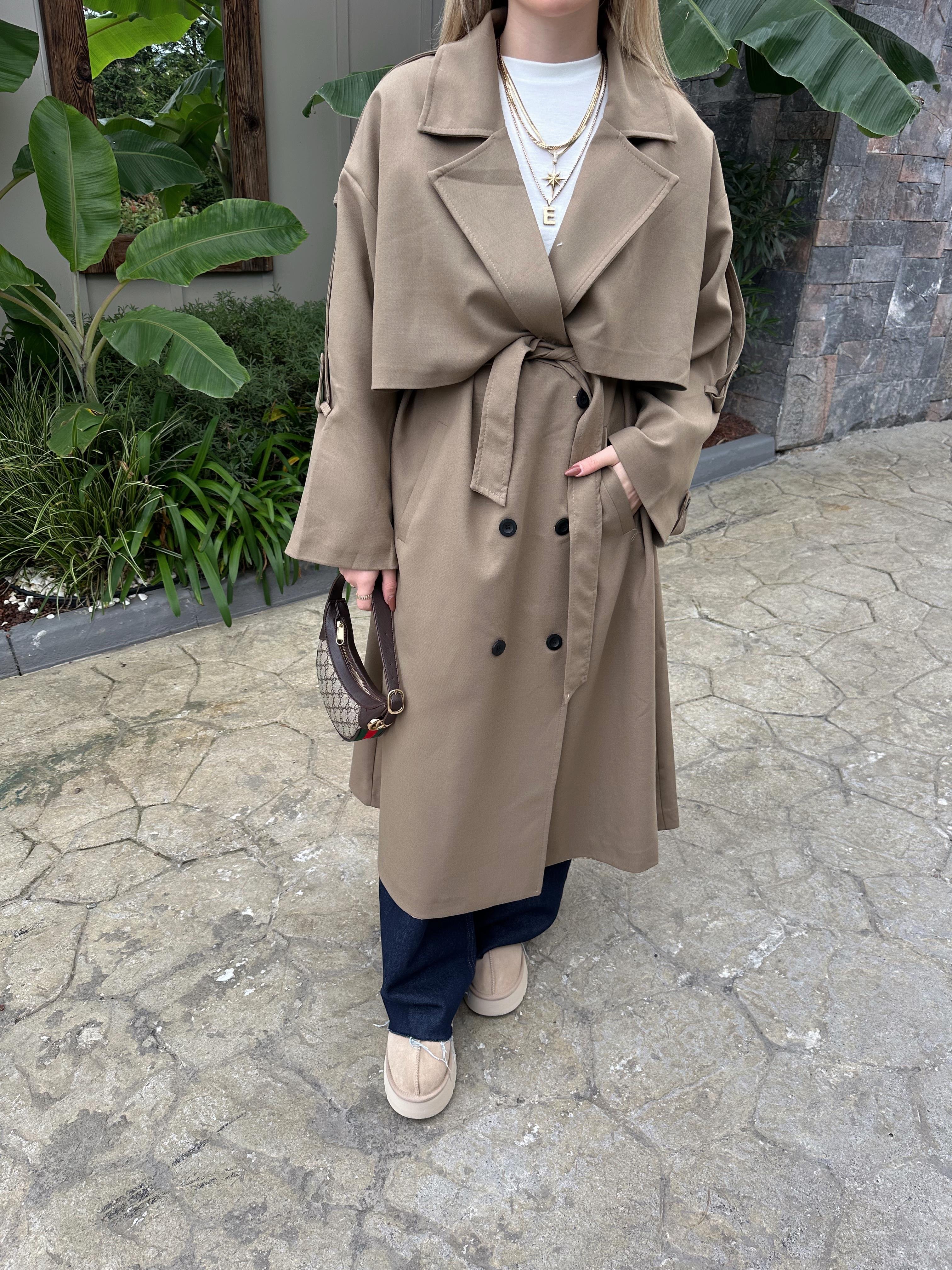 Camel Rengi Oversize Poliviskon Trenç