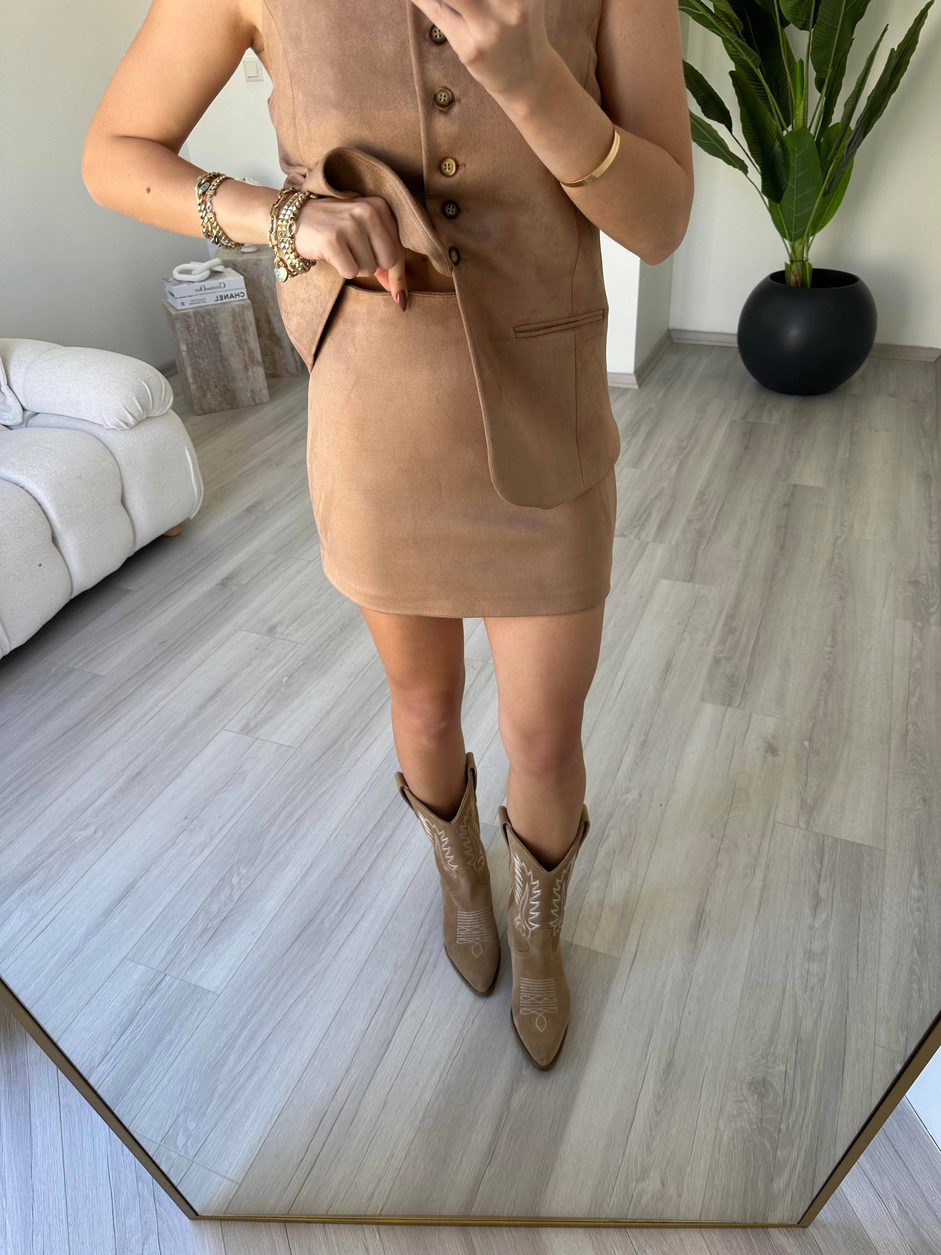 Camel Süet Mini Etek  