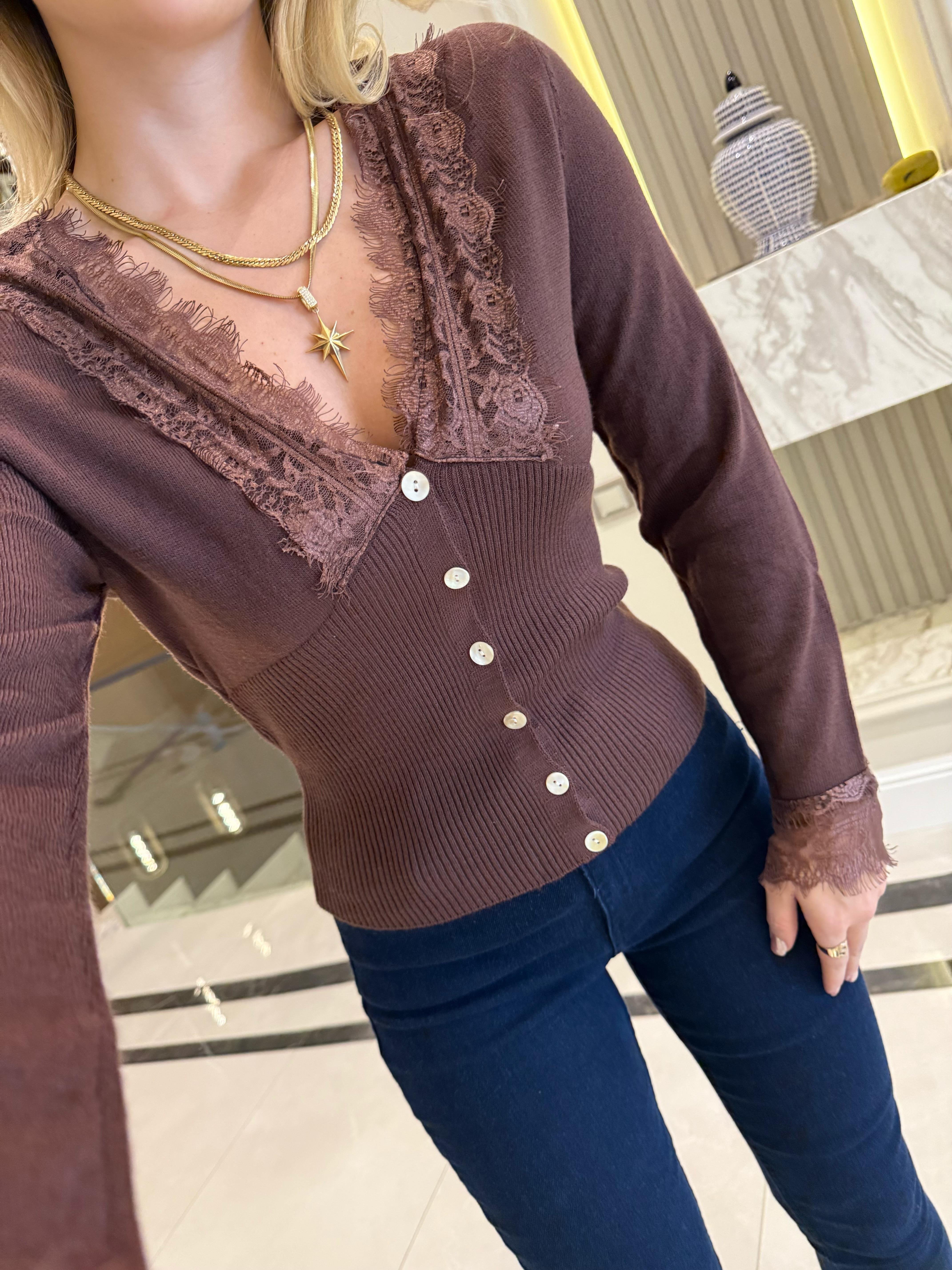 Cherry  Dantel Detaylı Hırka-1066