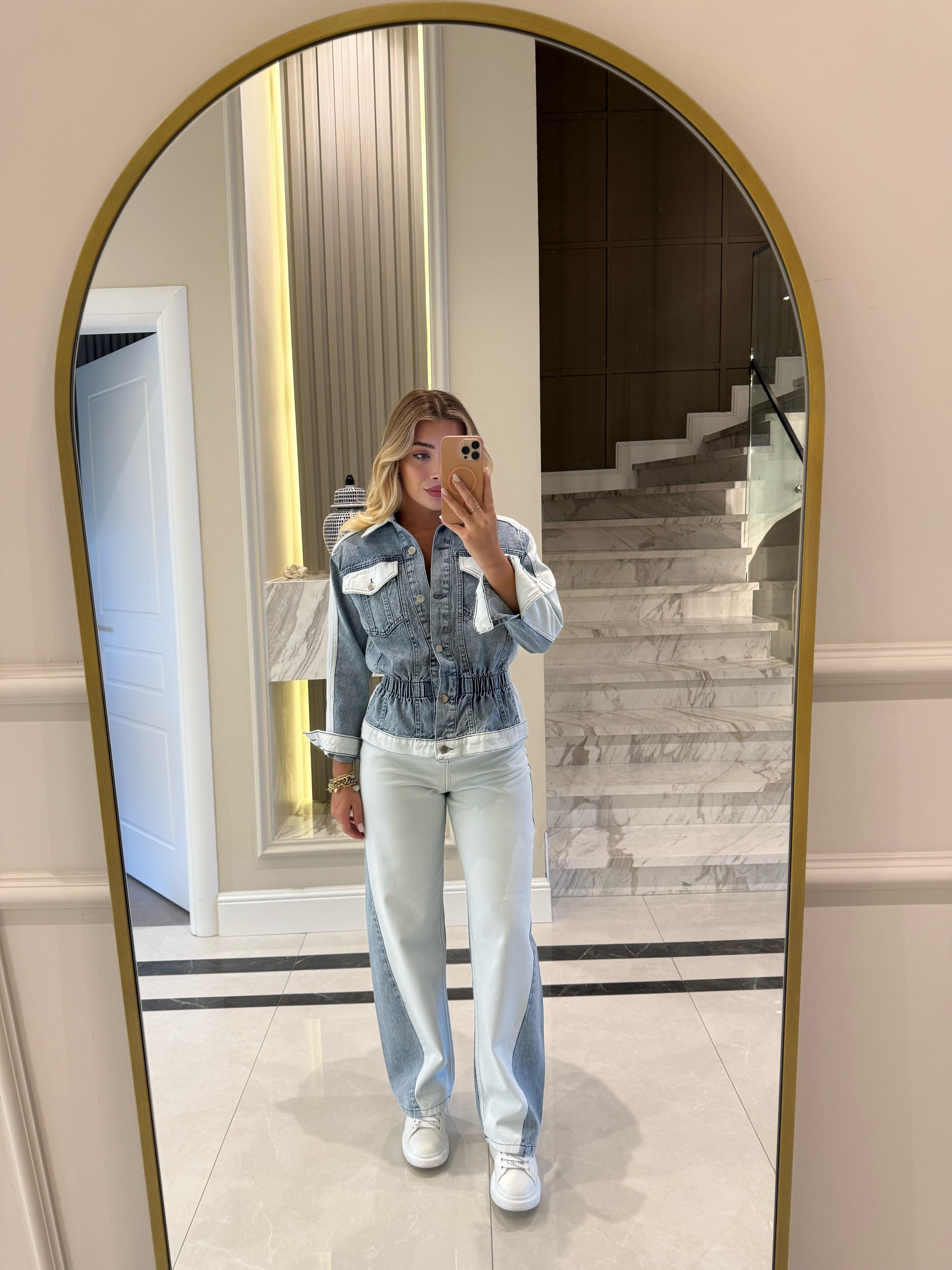 Denim Parçalı Tasarım İkili Takım