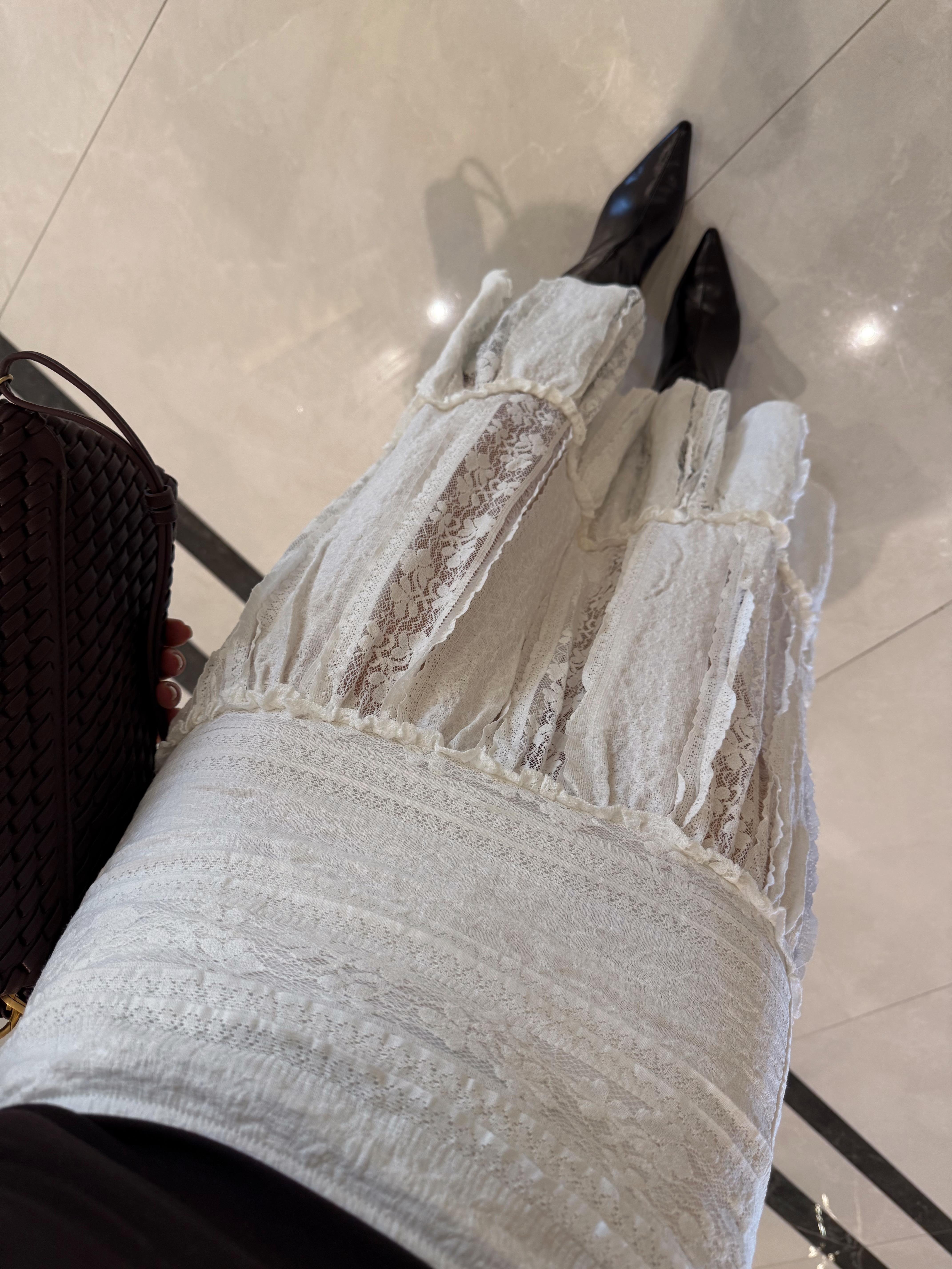 Ekru Bohem Midi Boy Dantel Etek