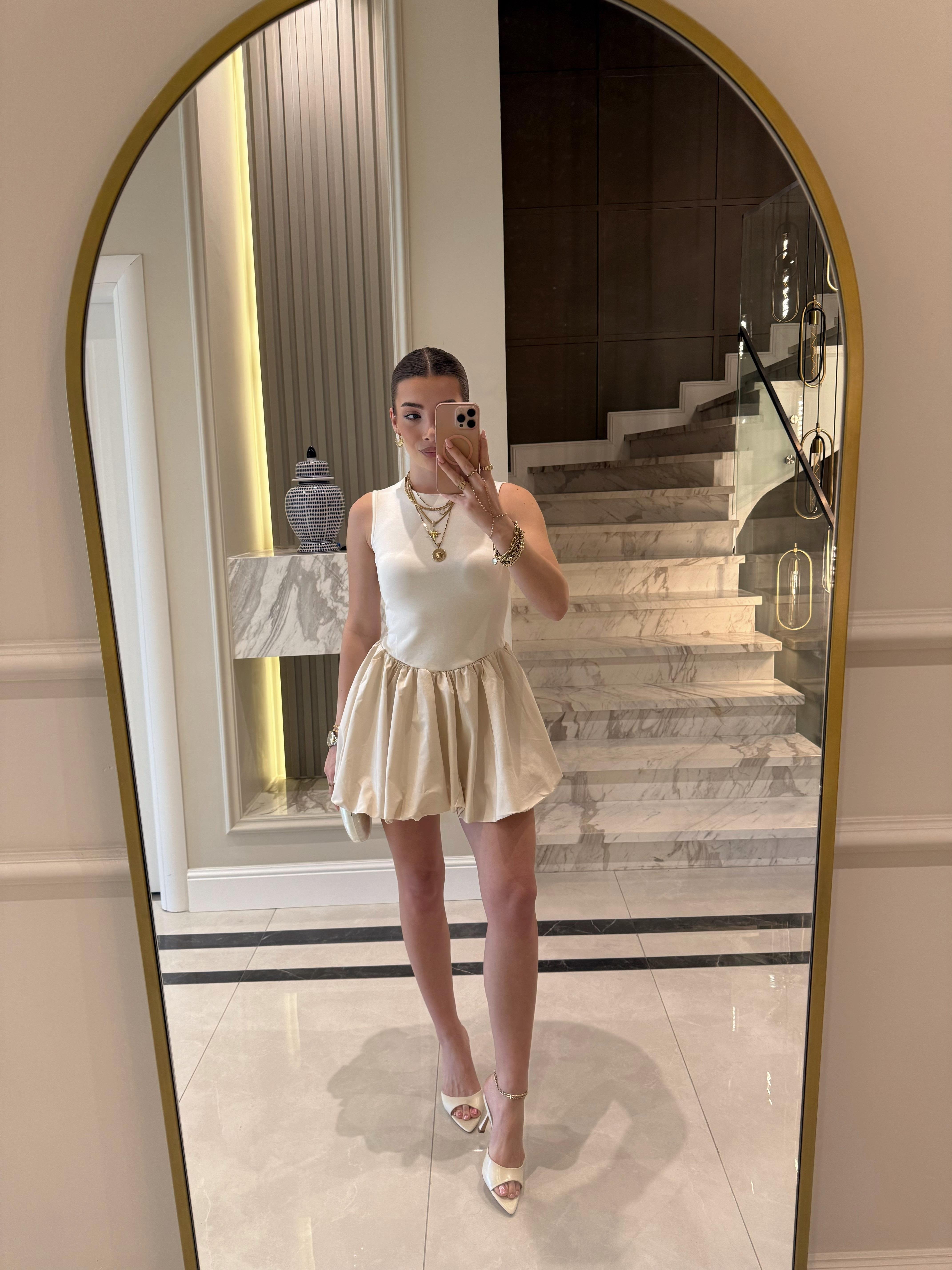 Ekru Mini Balloon Elbise 