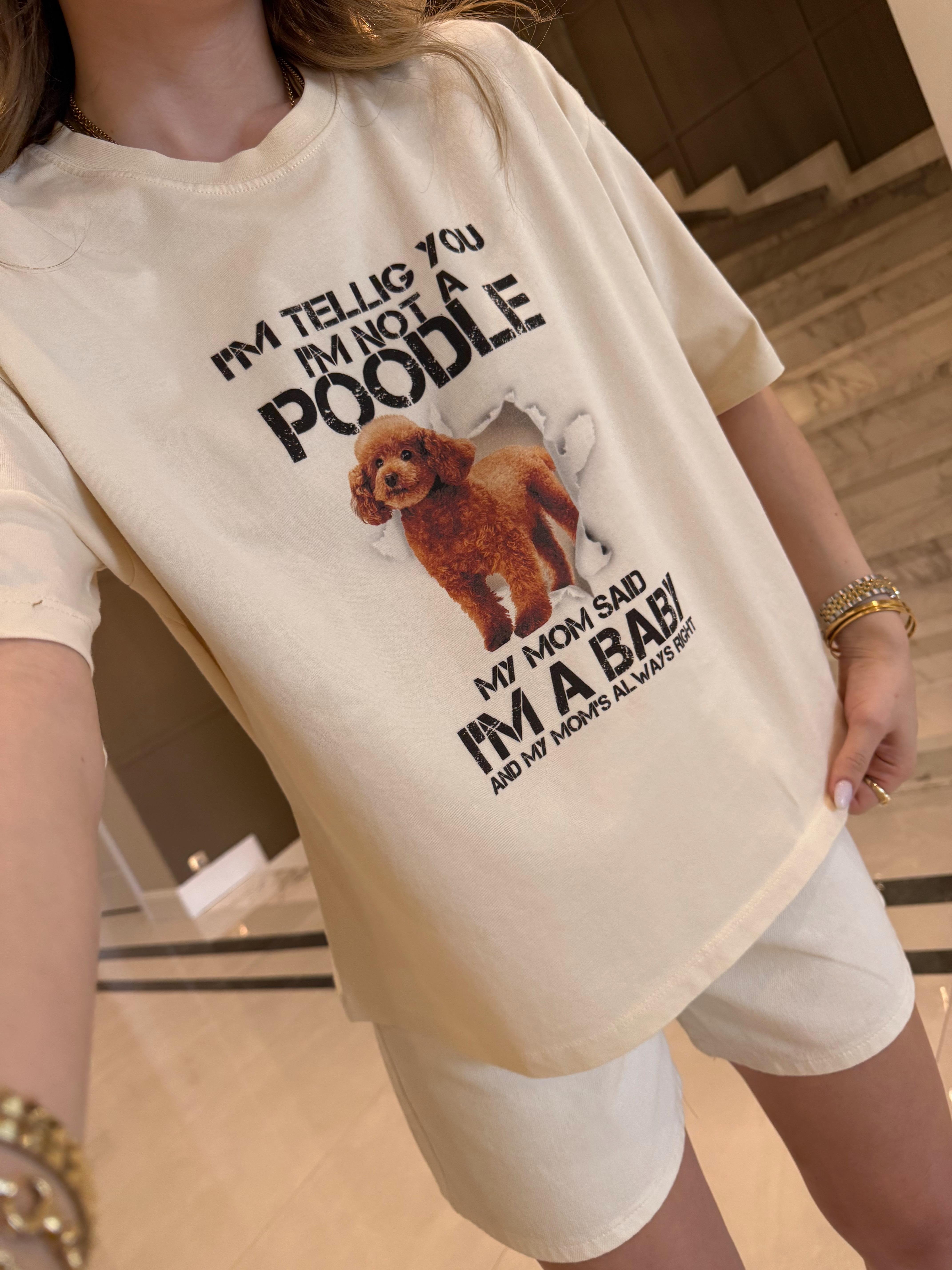 Ekru Poddle Baskılı Basic Tişört