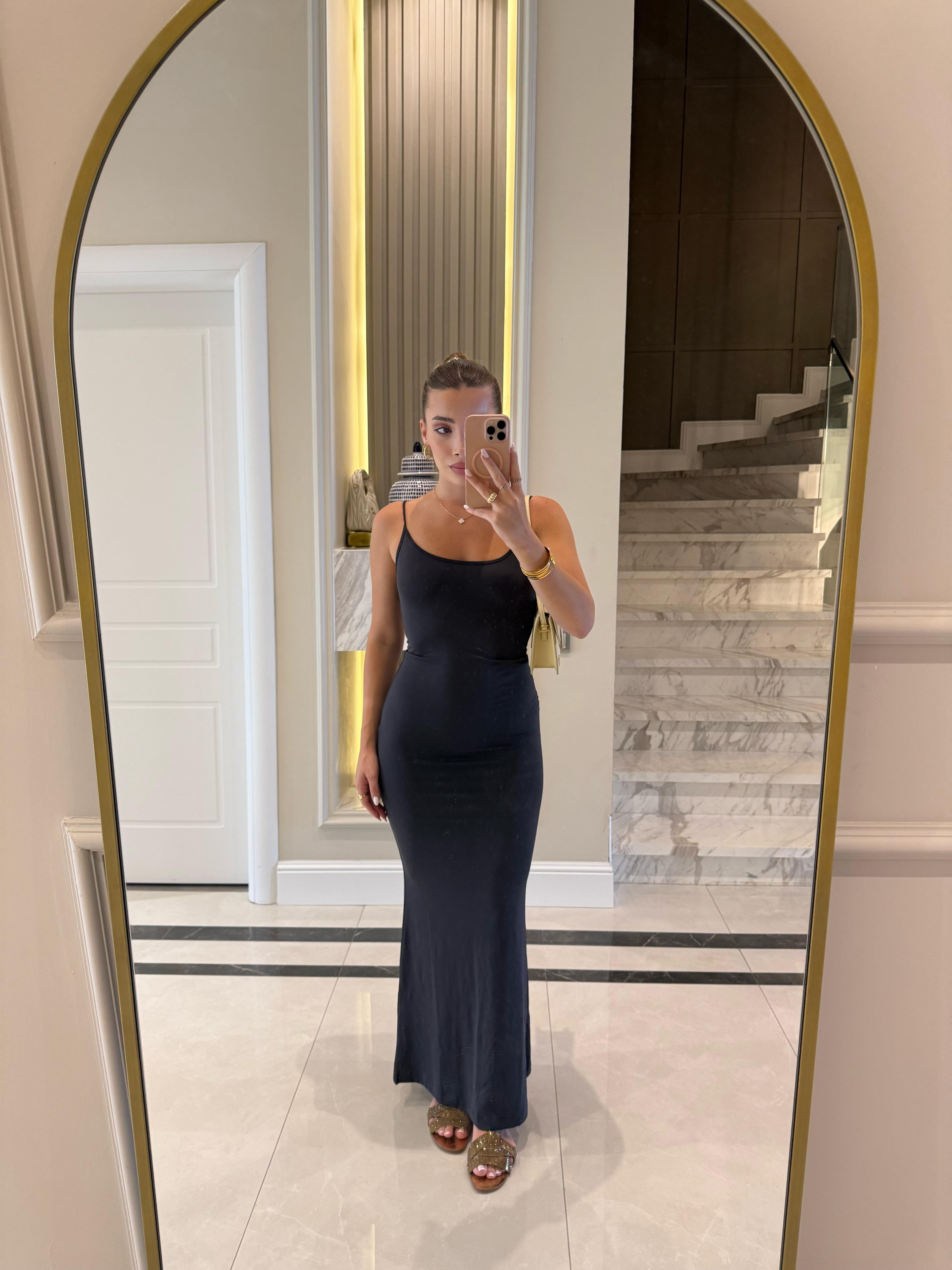 Füme Askılı Uzun Elbise -91175